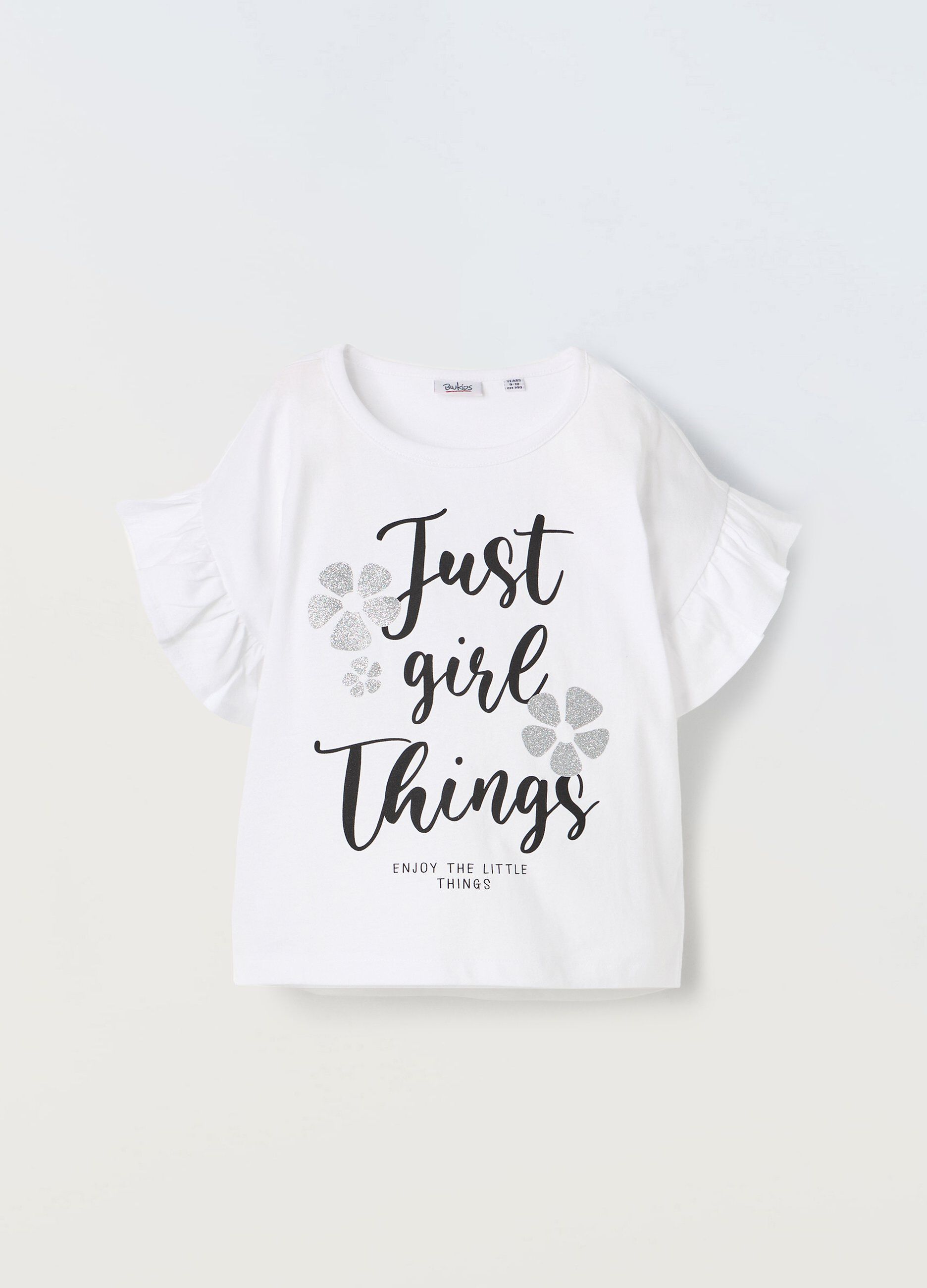 T-shirt in puro cotone con rouches ragazza_0