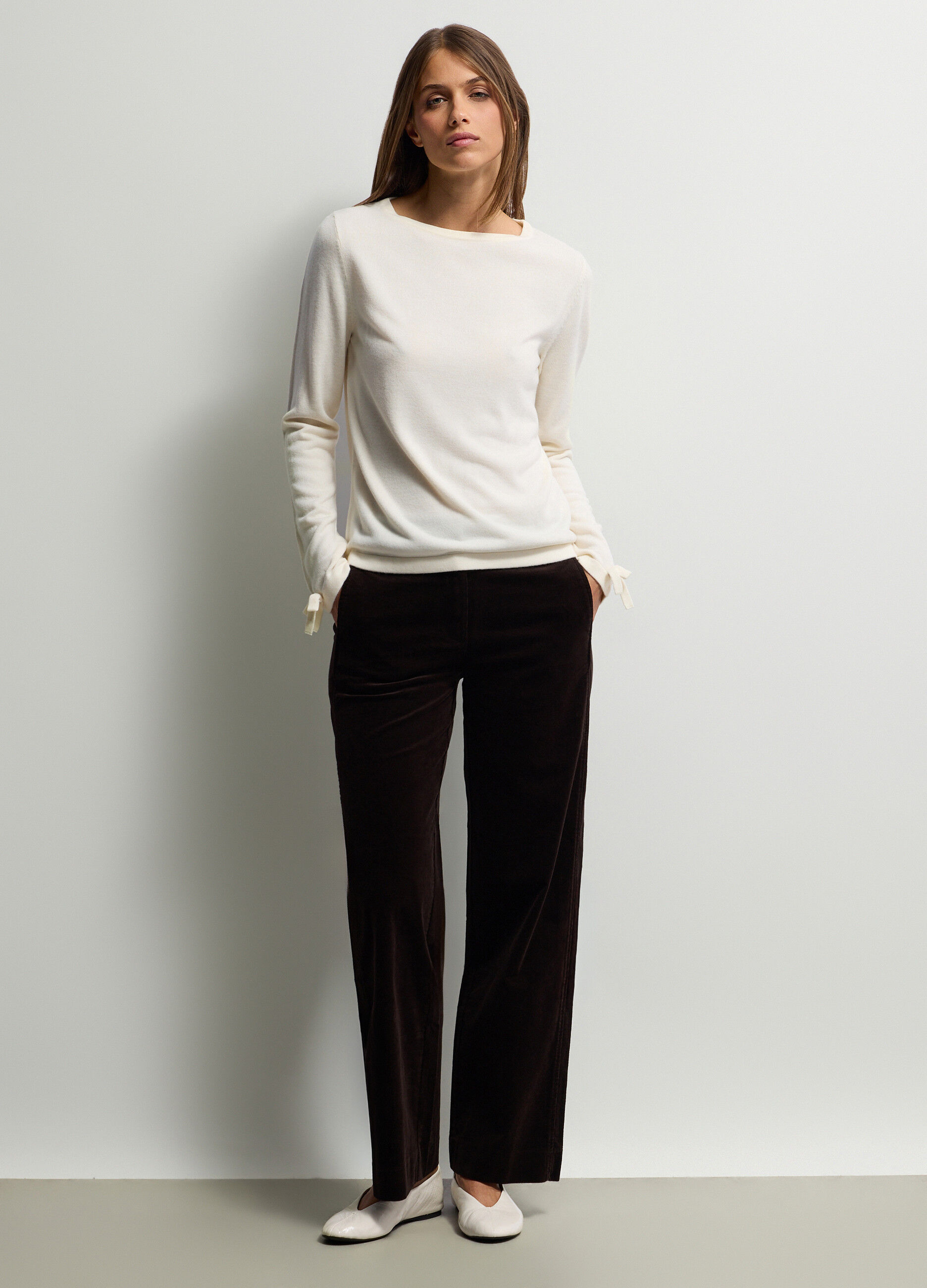 Pantaloni Wide Leg in costina di velluto stretch donna