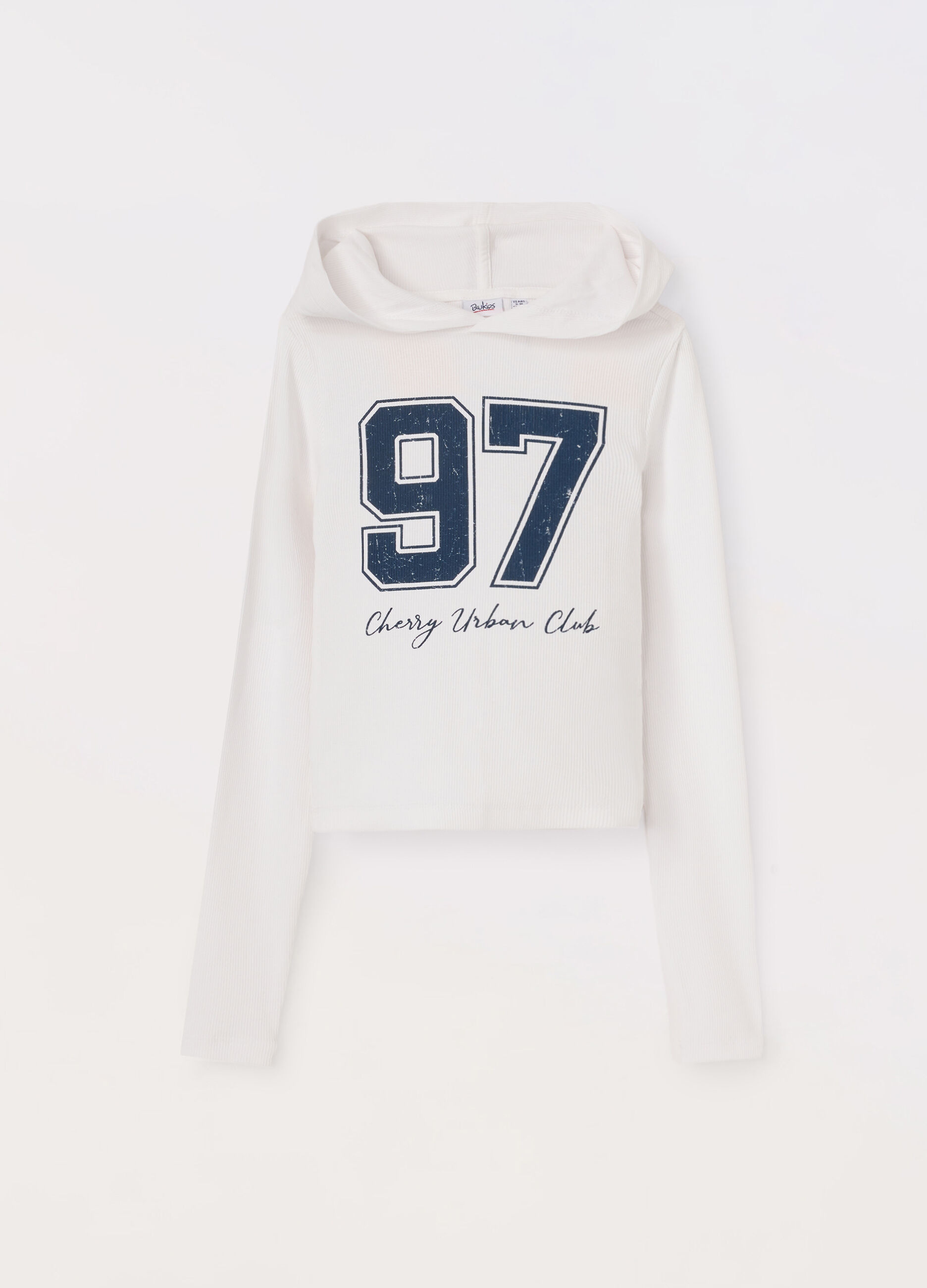 T-shirt in costina con cappuccio in cotone stretch ragazza_0