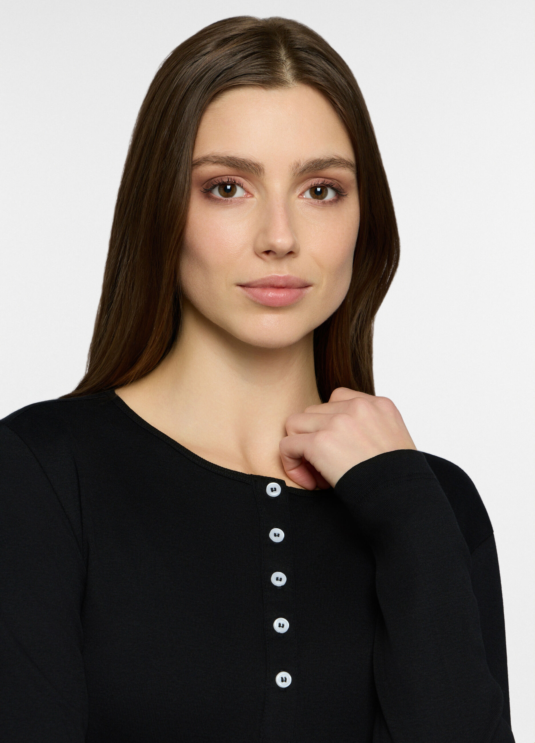 T-shirt girocollo in costina donna_2