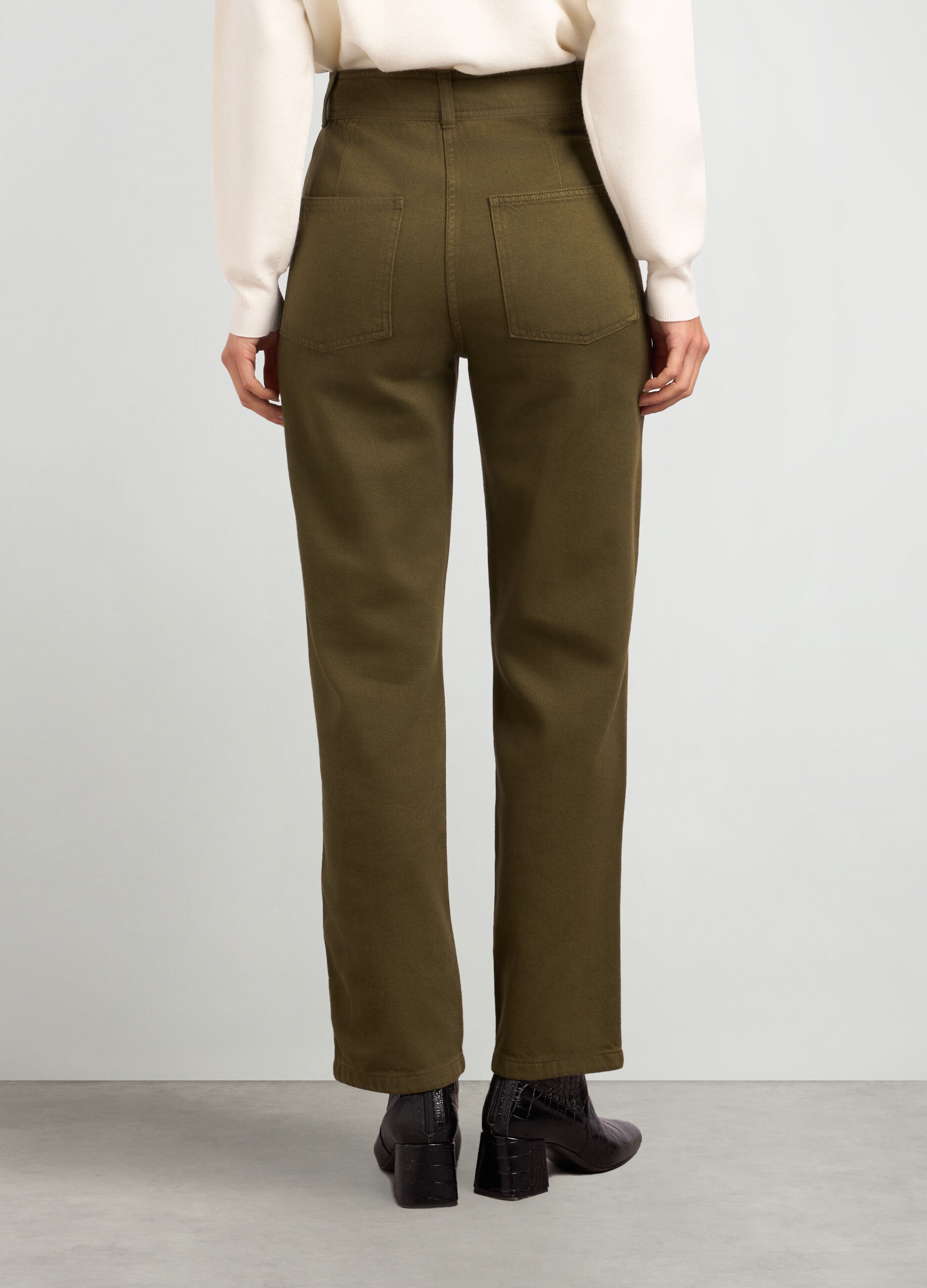 Pantaloni a vita alta in puro cotone donna_1