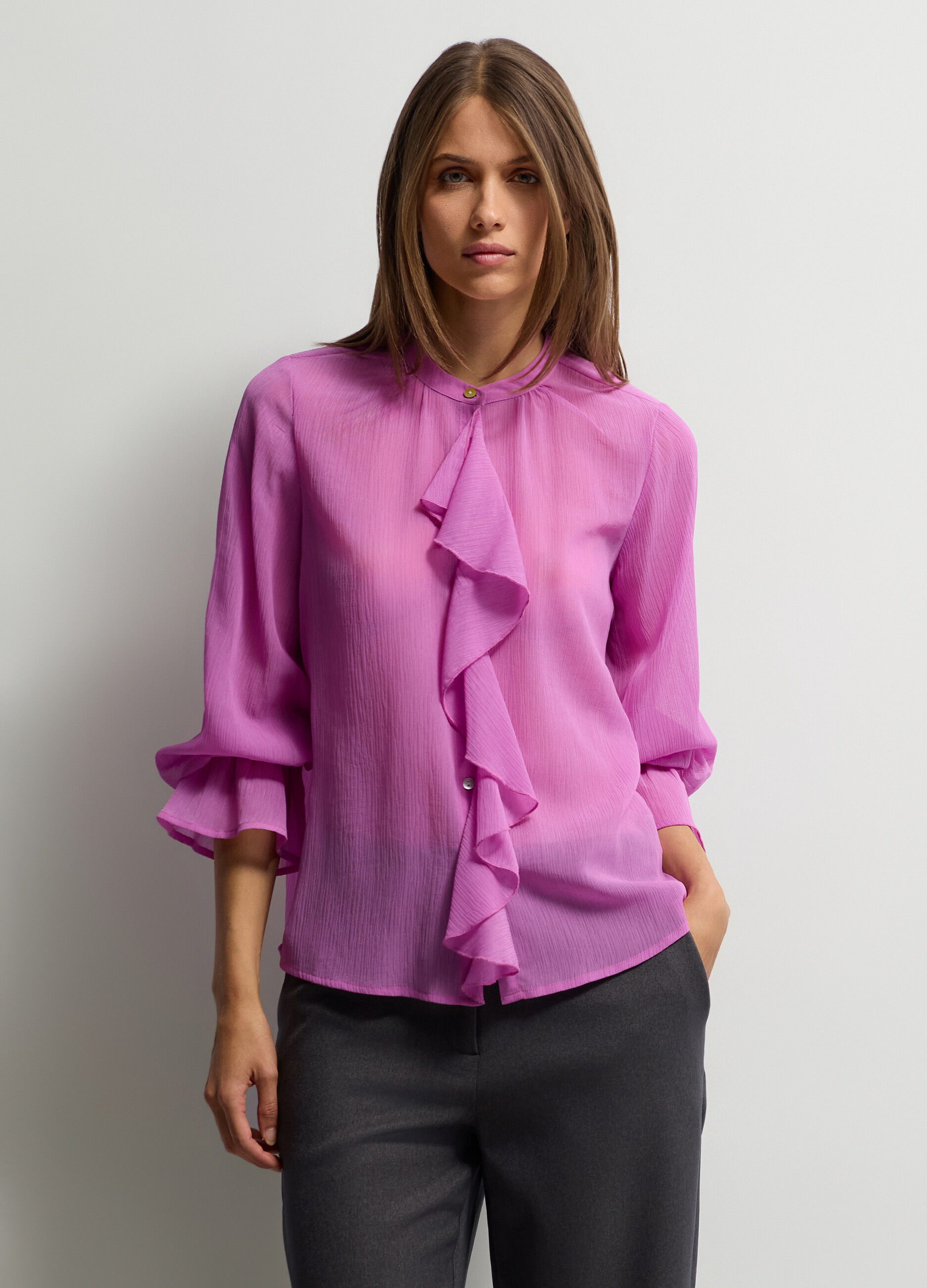 Camicia Fit Regular girocollo cr&ecirc;pe donna_0