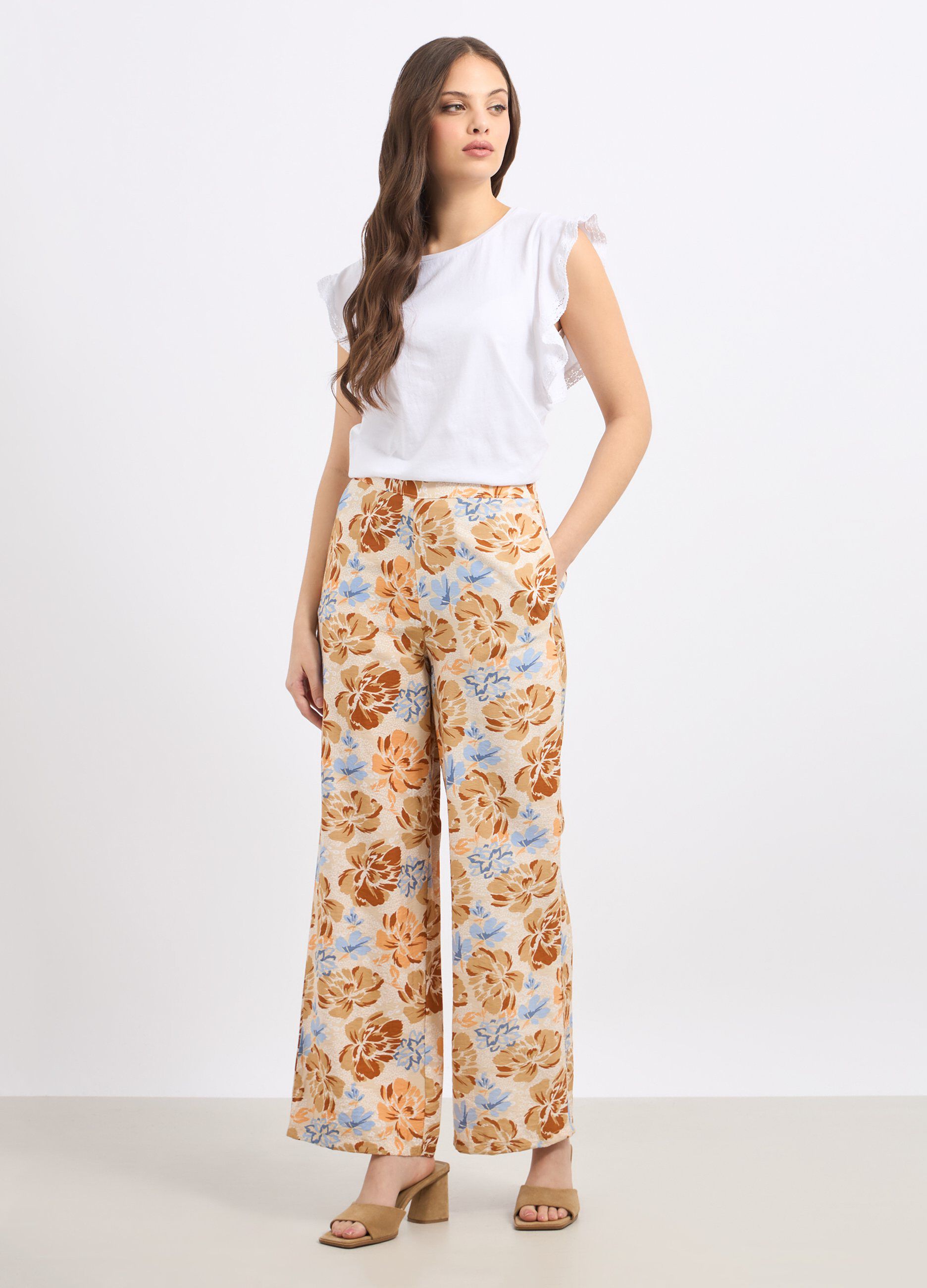 Pantaloni palazzo in misto viscosa con stampa donna_0