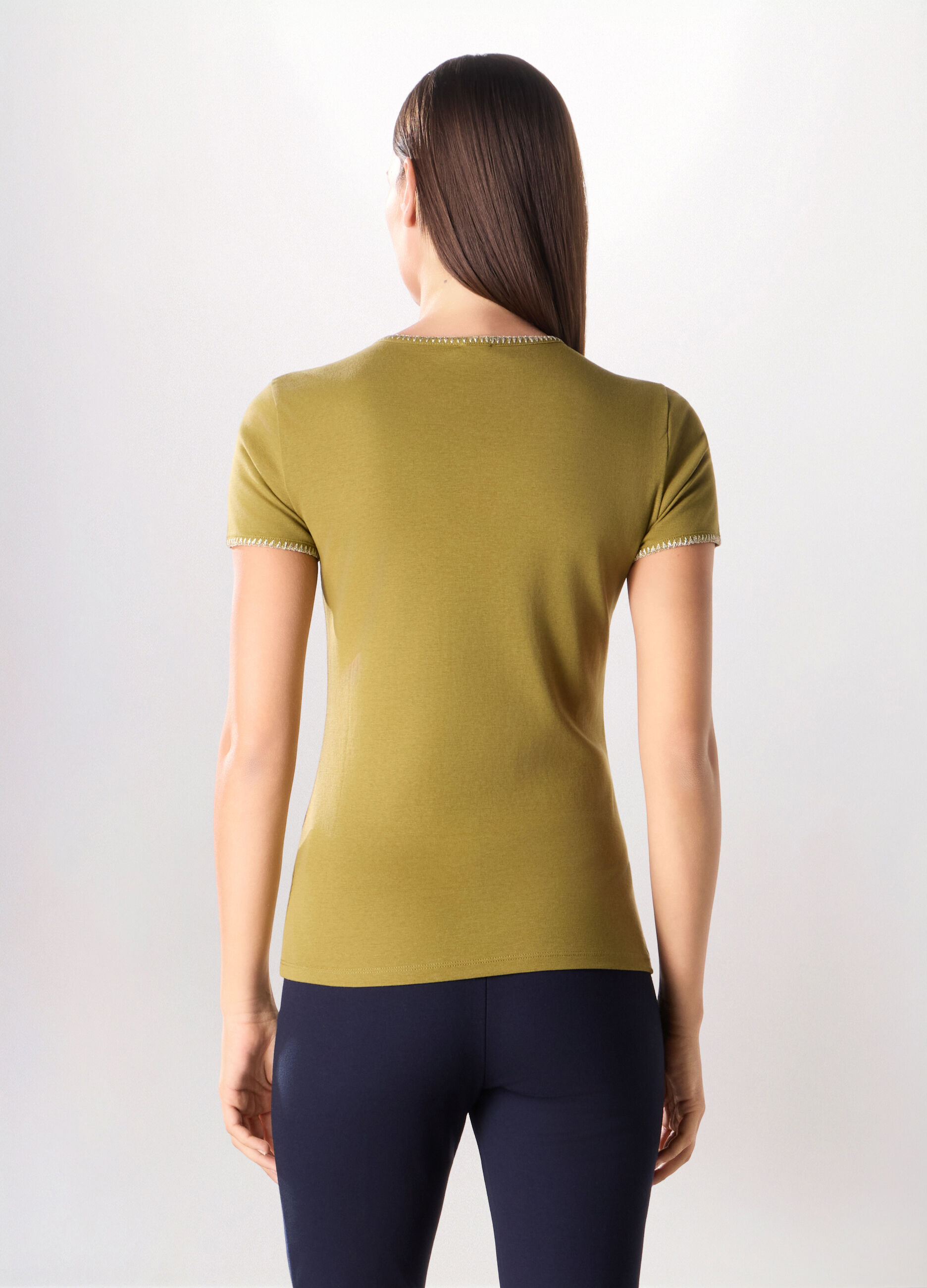 T-shirt in costina di puro cotone donna_1