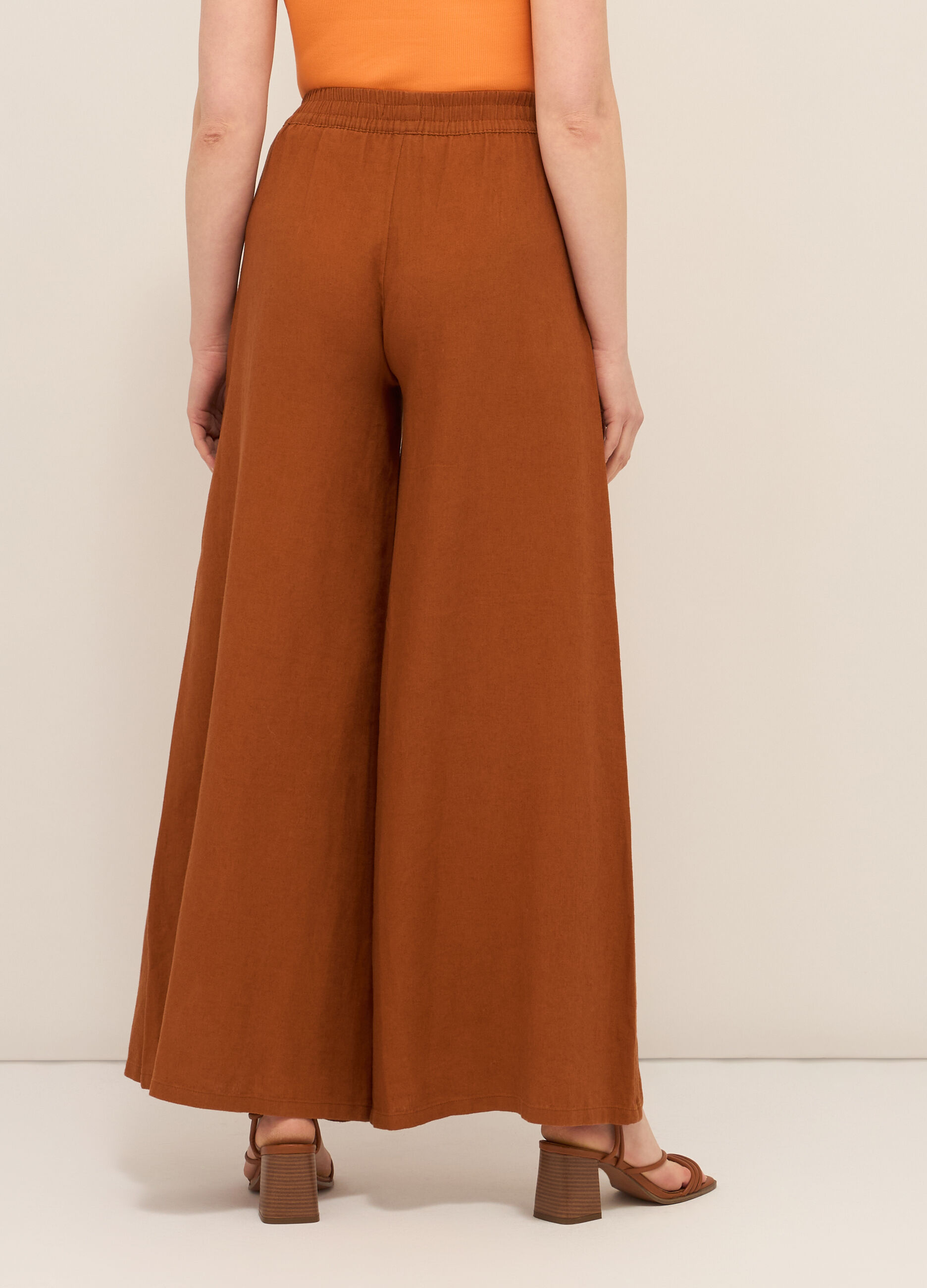 Pantalone palazzo in misto lino donna_1