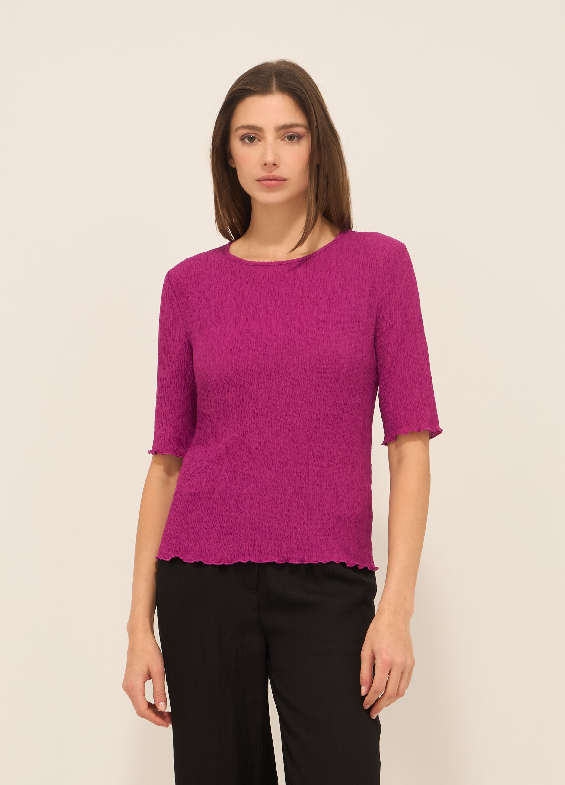 T-shirt in misto viscosa crinkle donna_0