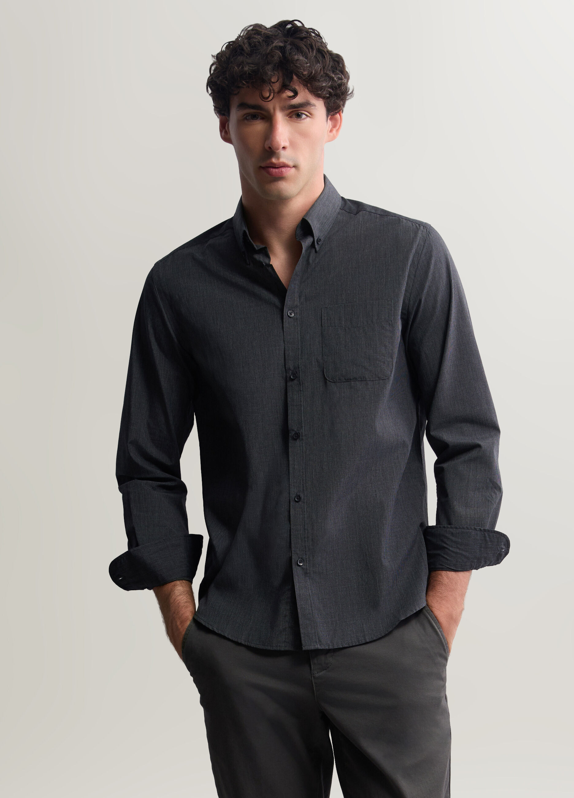 Camicia regular fit in misto cotone uomo_0