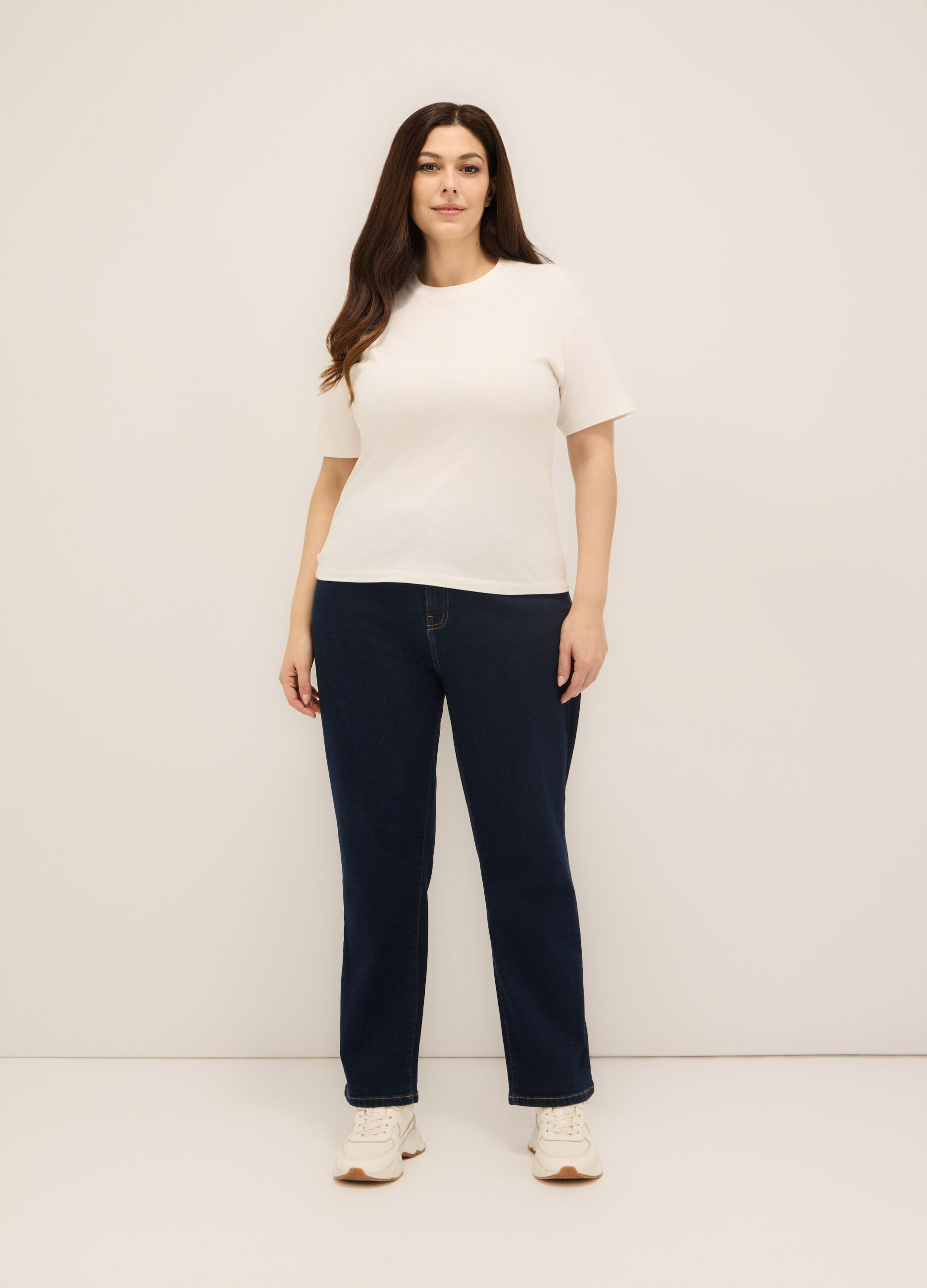 Pantaloni in denim di cotone stretch donna curvy_0