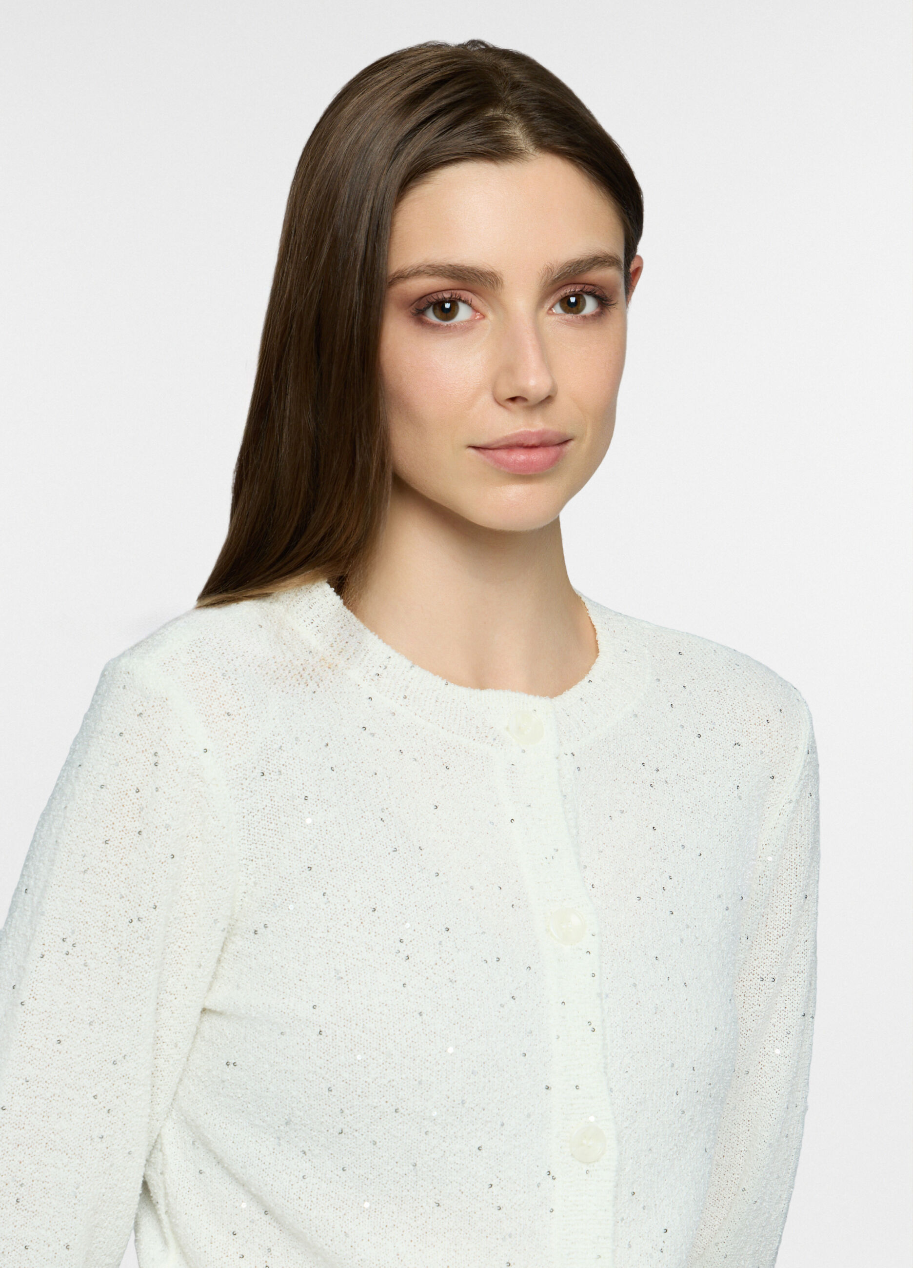 Cardigan girocollo in maglia rasata donna_2