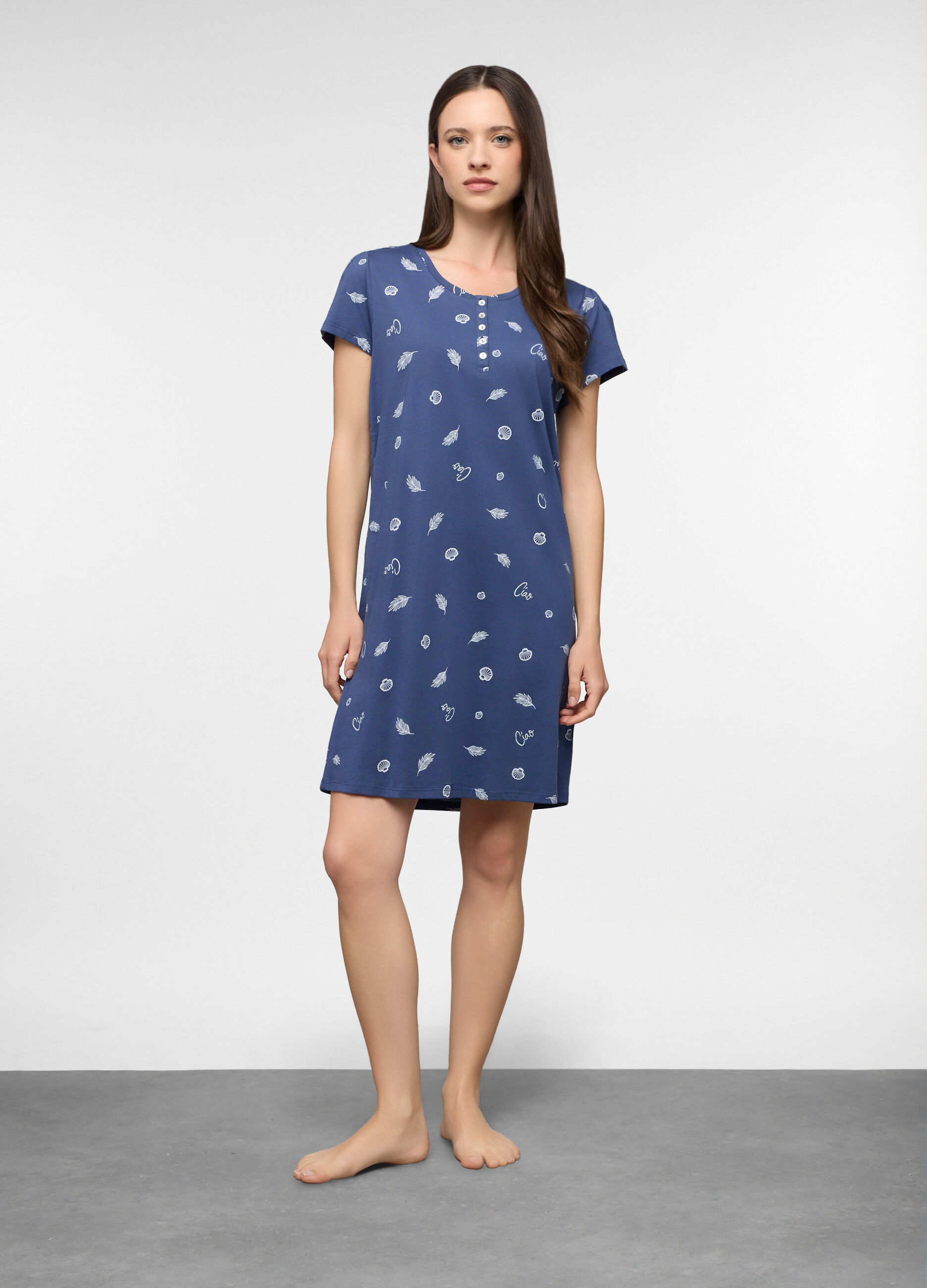 Camicia da notte corta in jersey di puro cotone donna_0