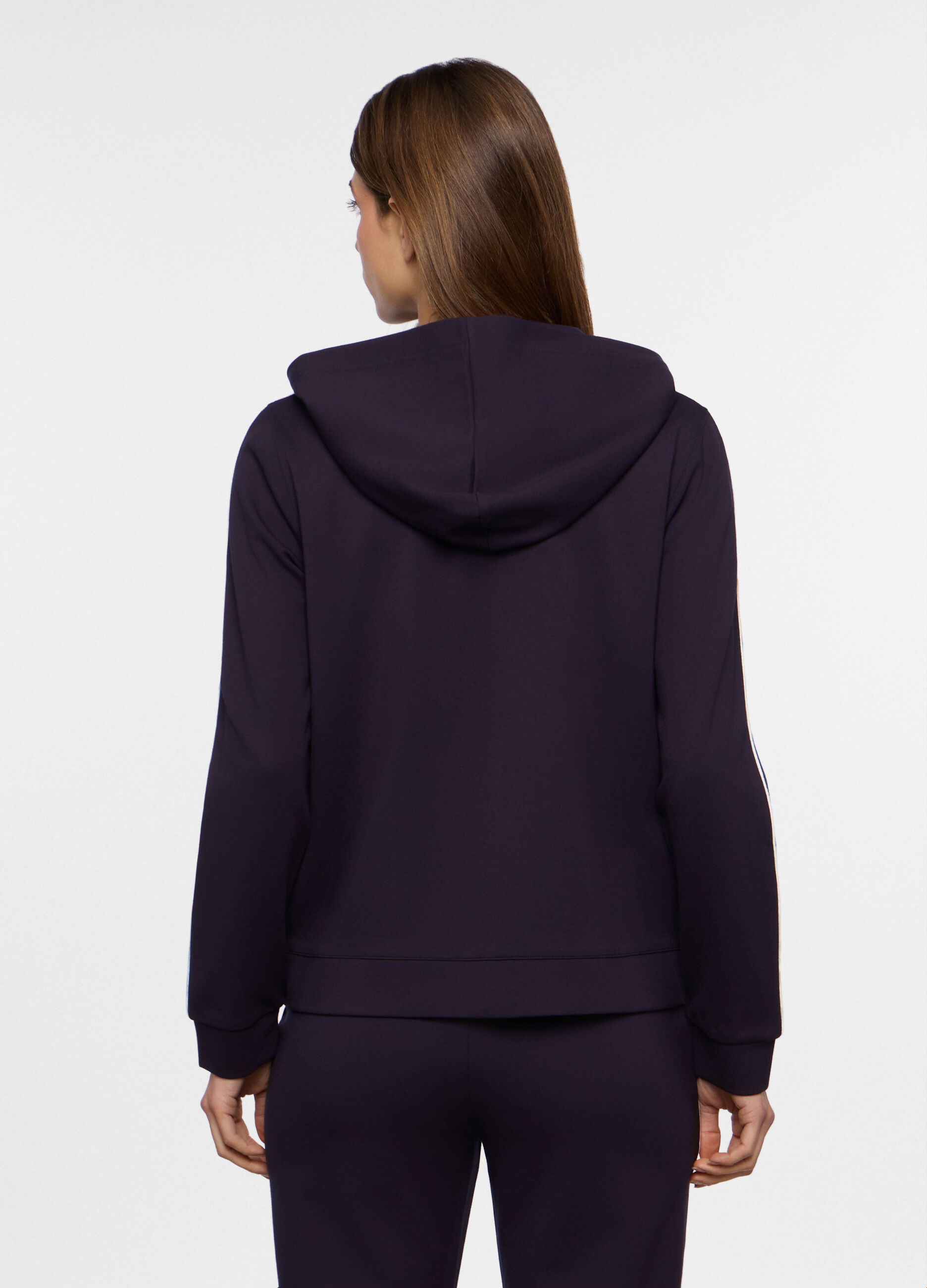 Giacca in punto Milano stretch con cappuccio donna_1