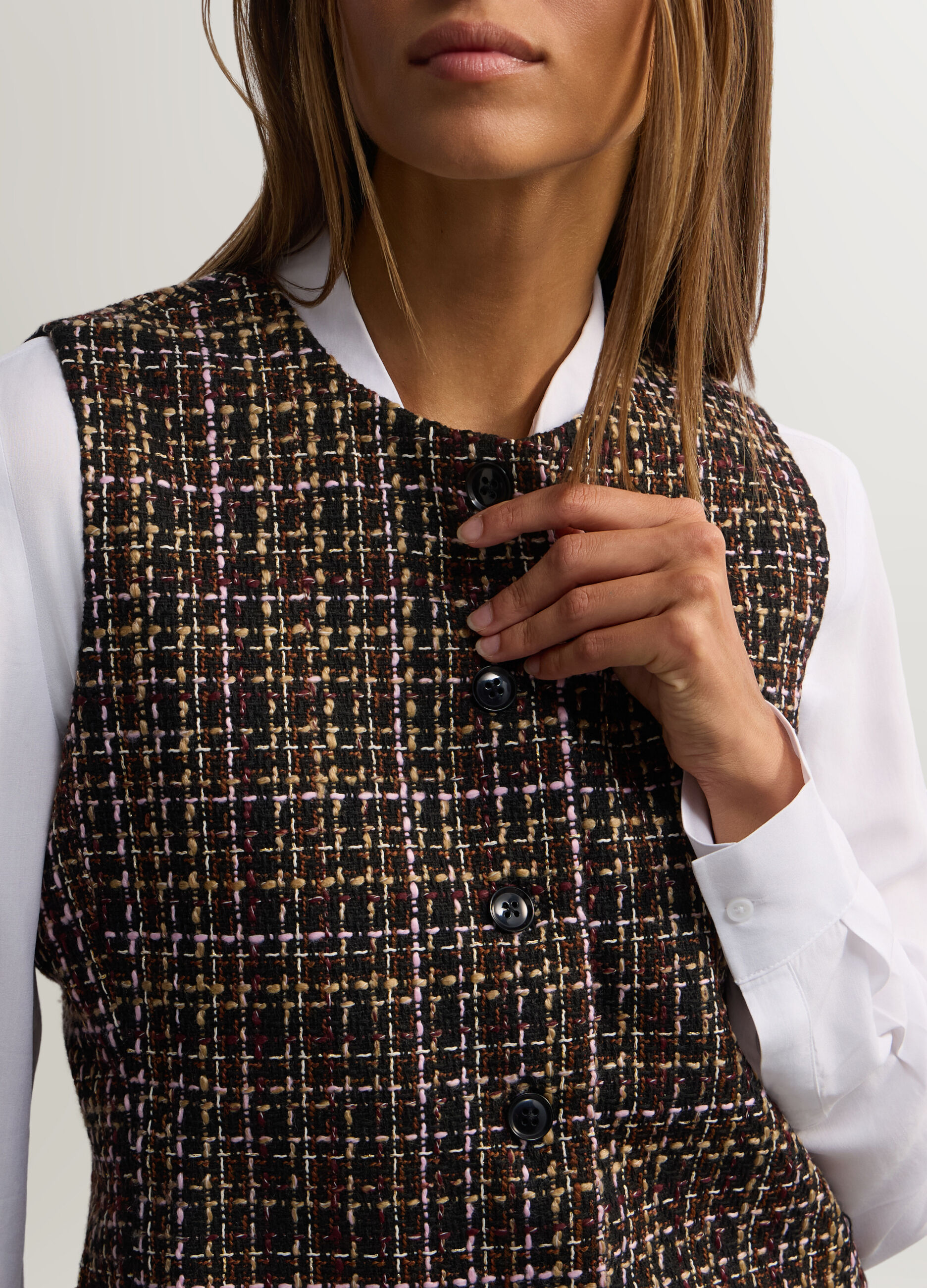 Gilet girocollo boucl&eacute; jaquard donna _2