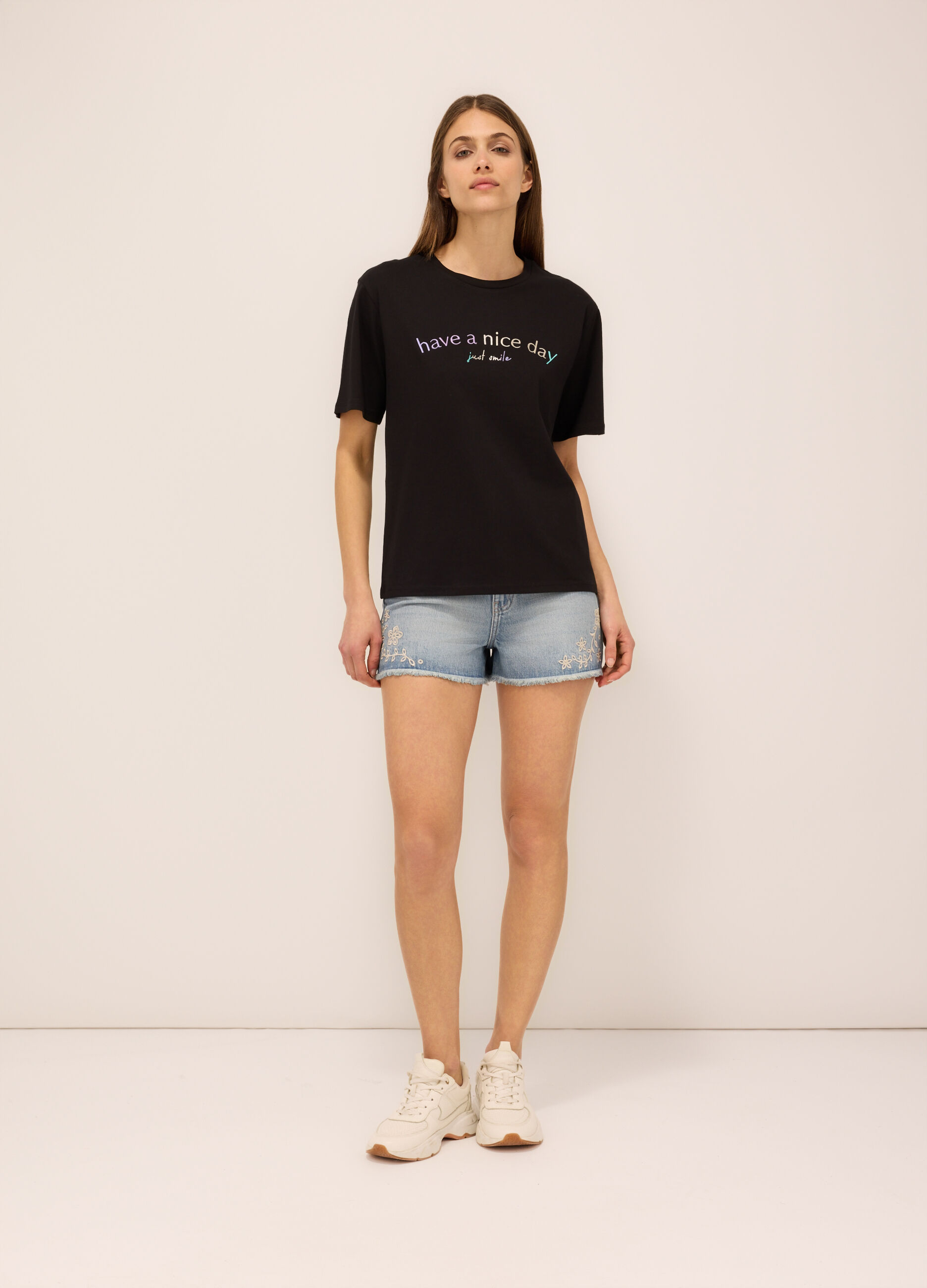 Shorts in denim di misto cotone donna_0