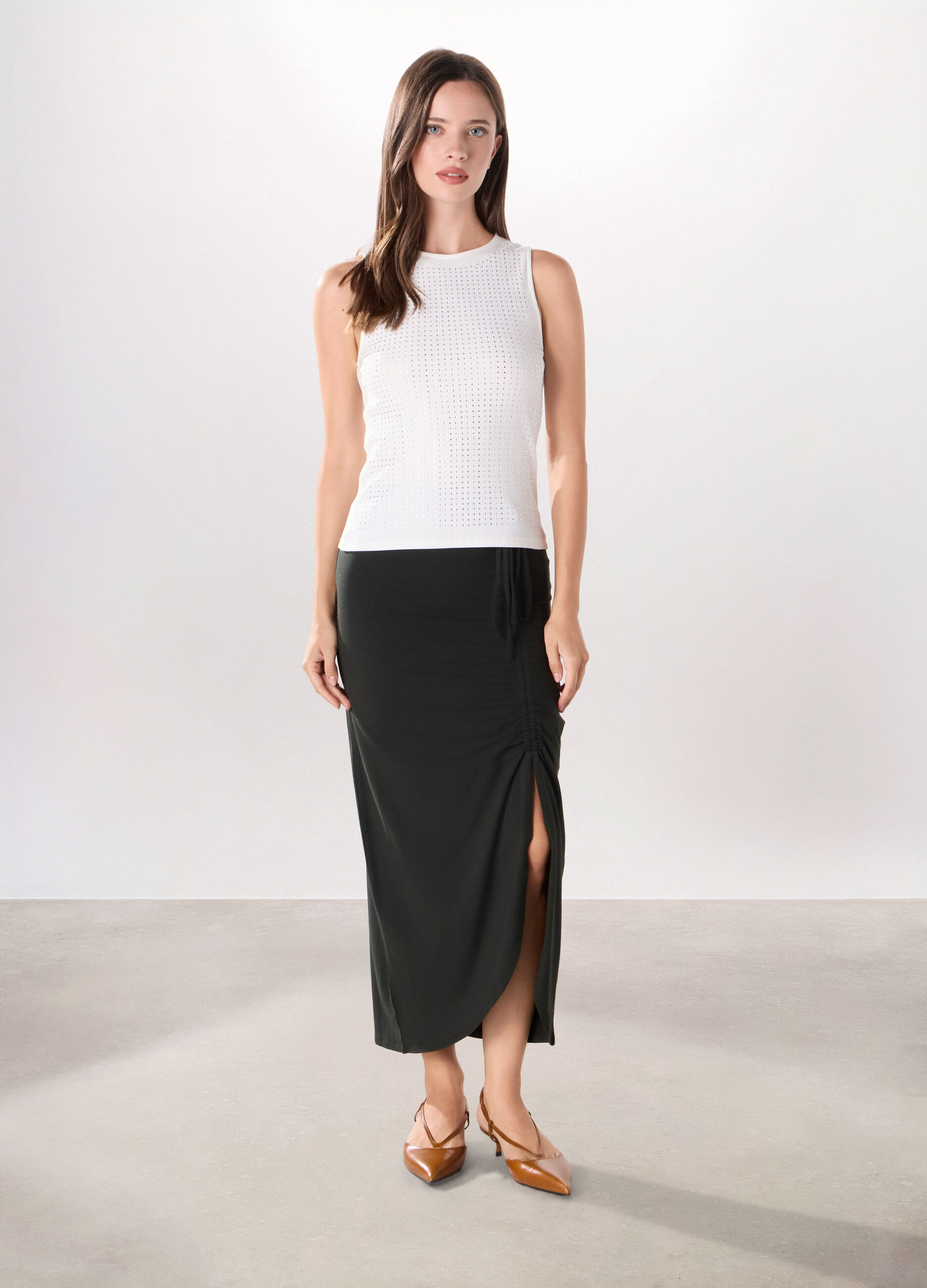 Gonna lunga in jersey di misto cotone stretch donna_0