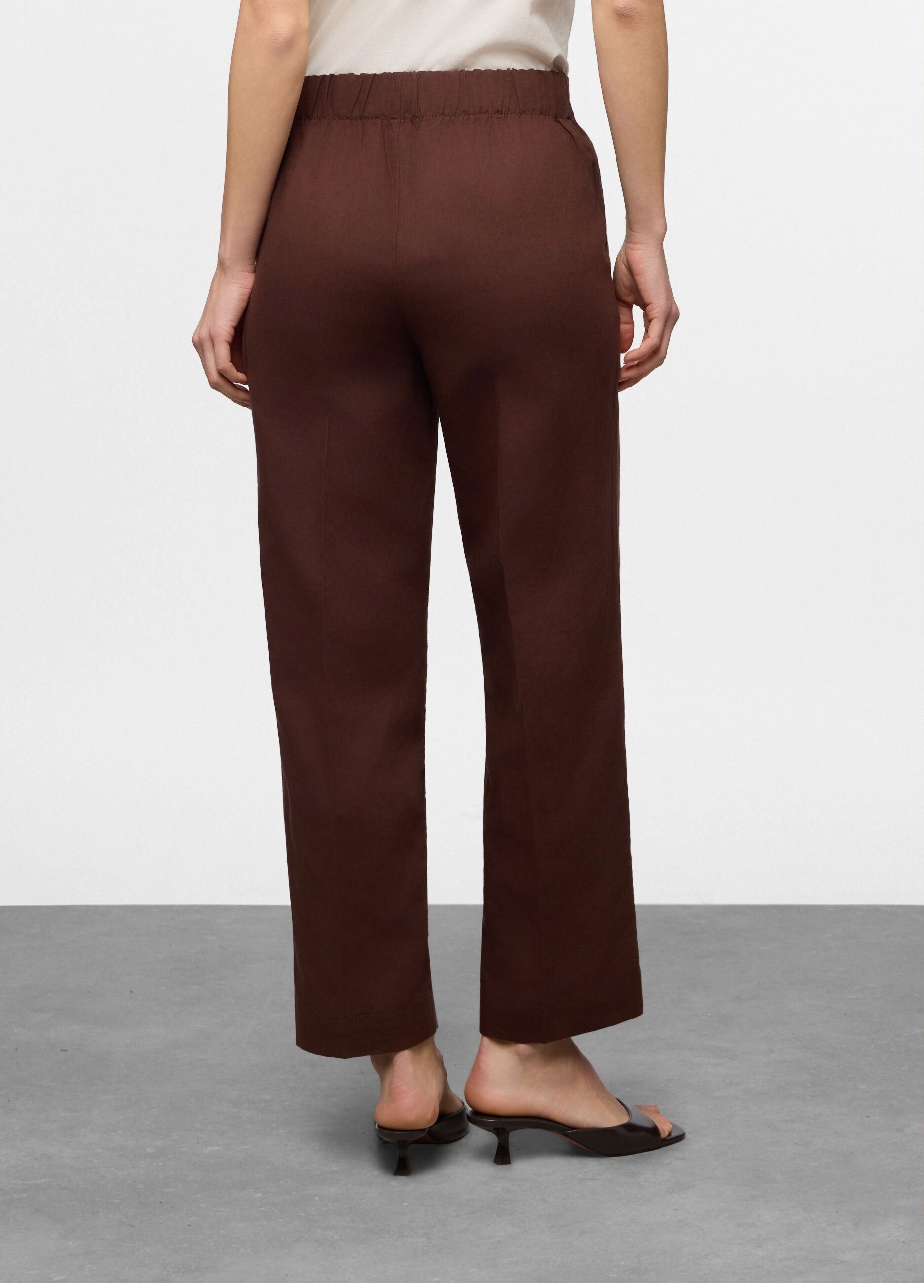 Pantaloni fit regular misto lino donna_1