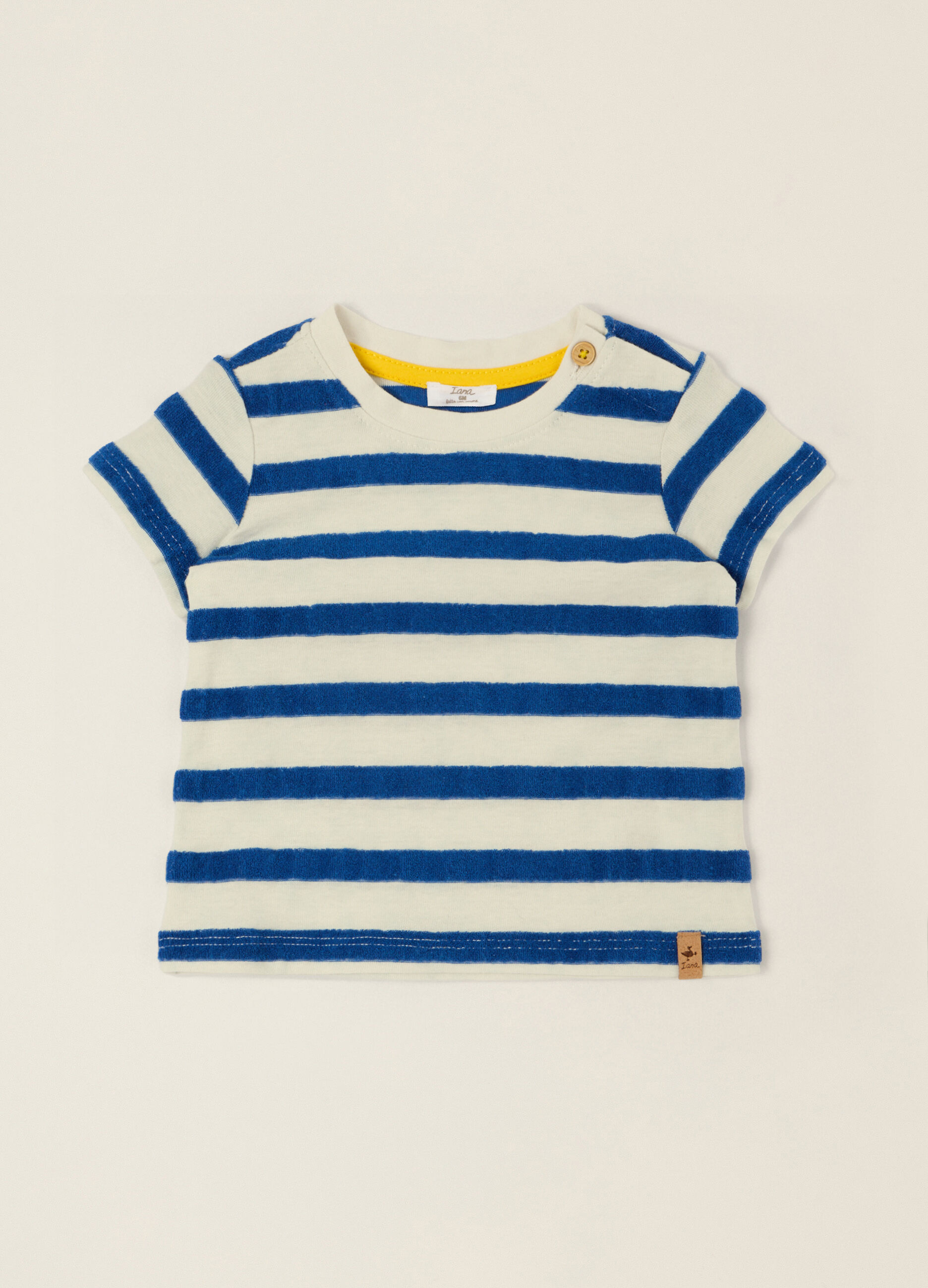 T-shirt a righe blu in misto cotone_0