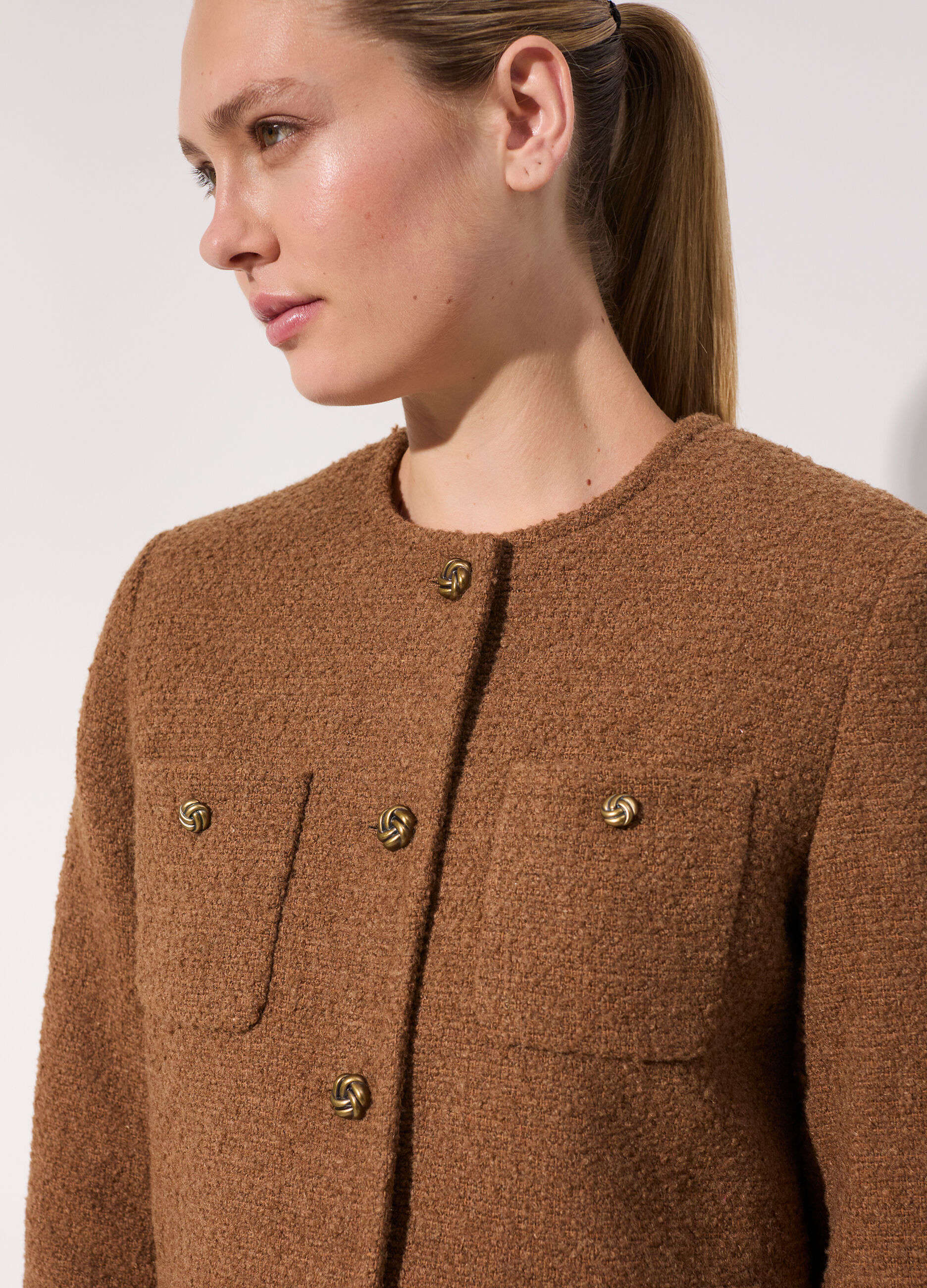 Cappotto corto in bouclé misto lana donna_3