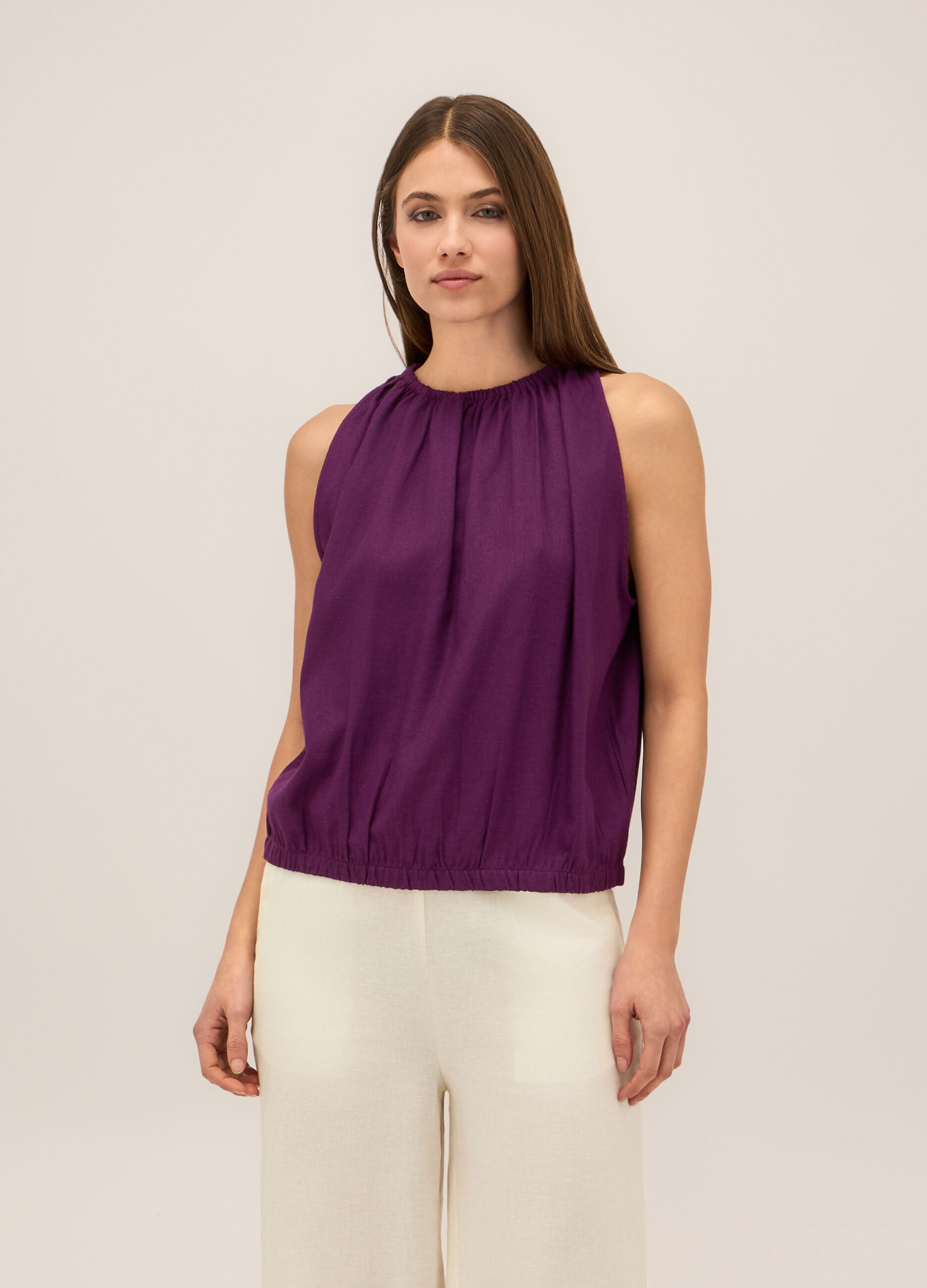 Blusa in misto lino donna_0