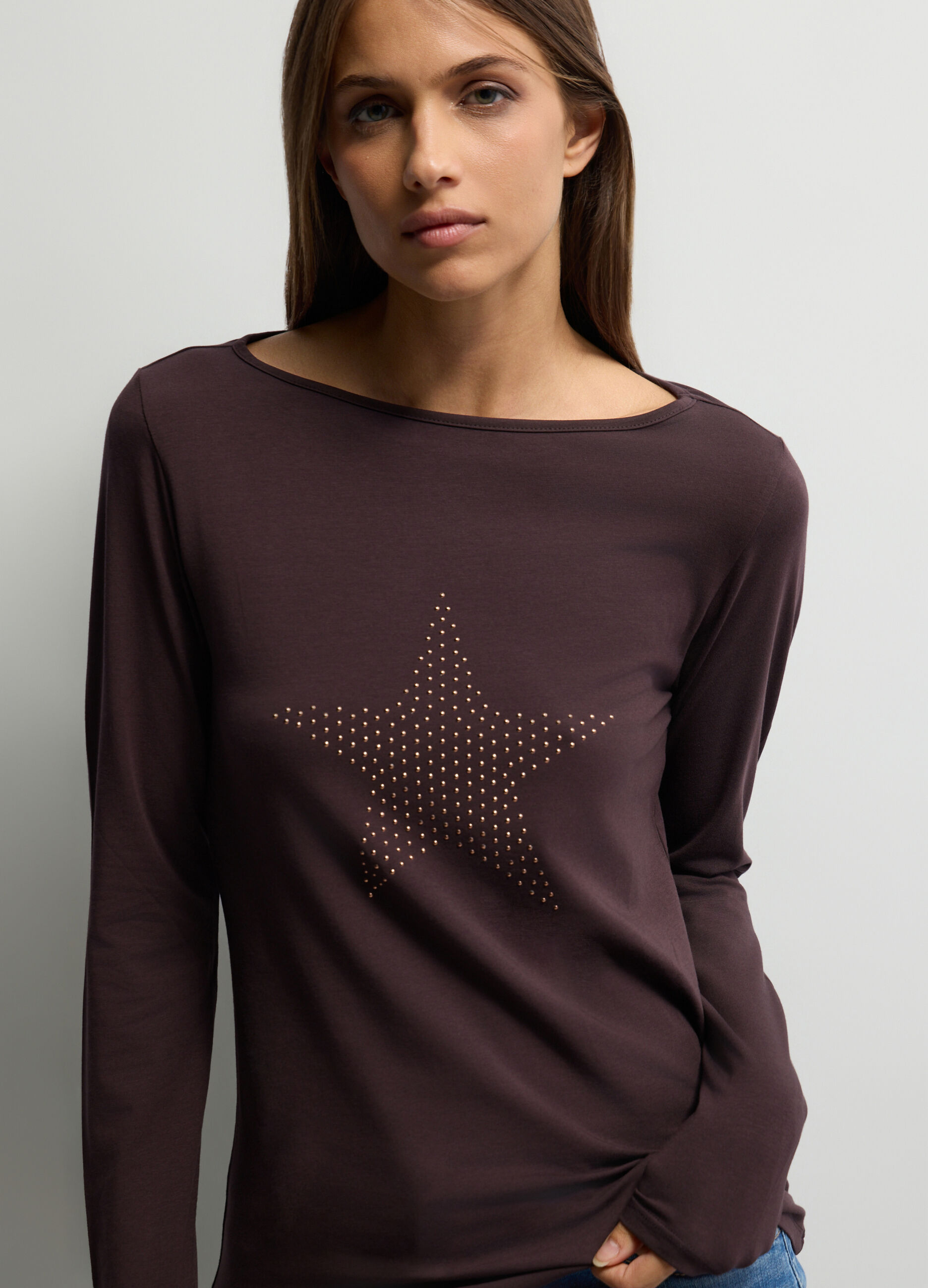 T-shirt con scollo a barchetta stretch donna_2