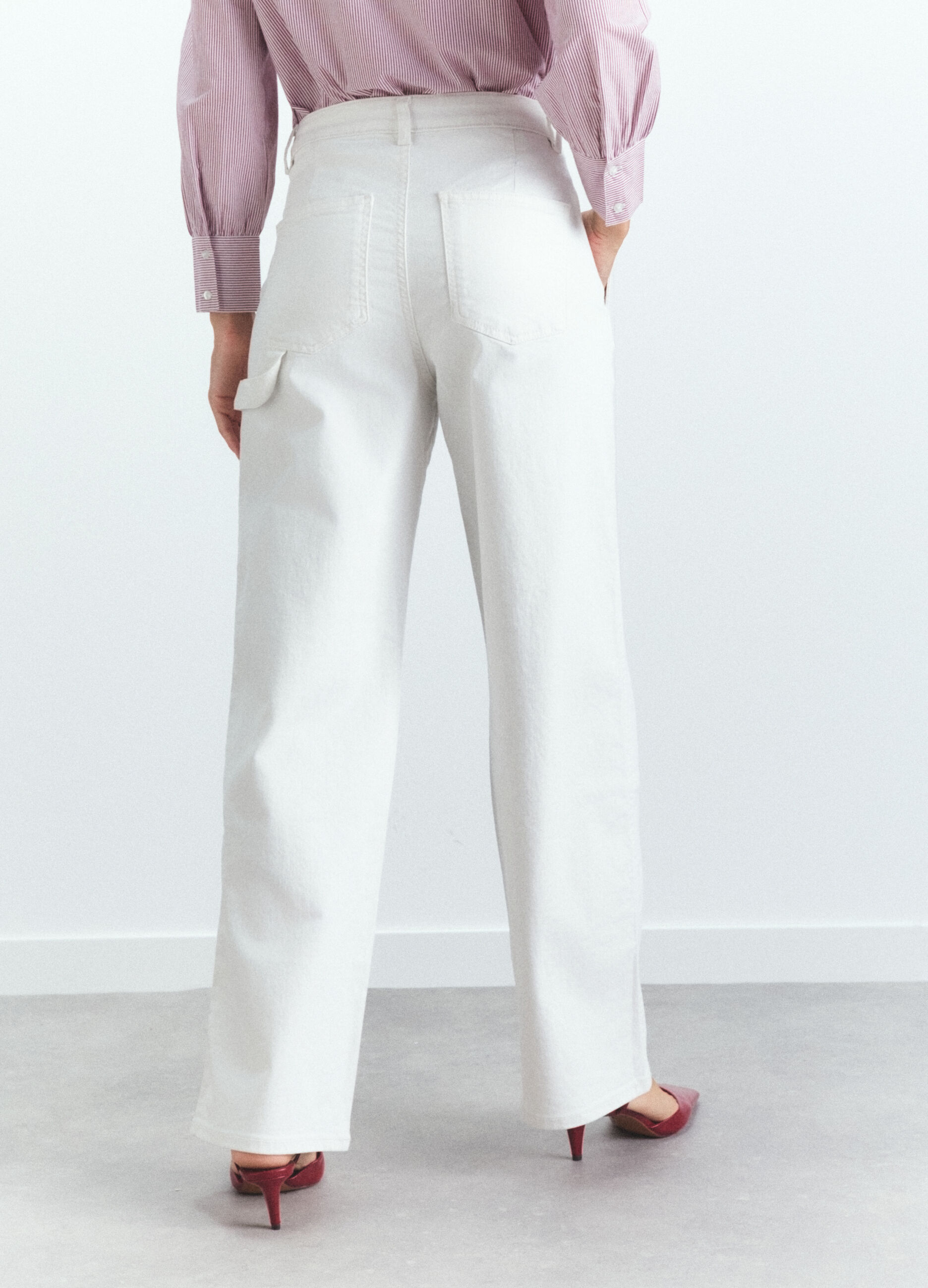 Pantaloni Wide Leg in denim di cotone stretch donna_4