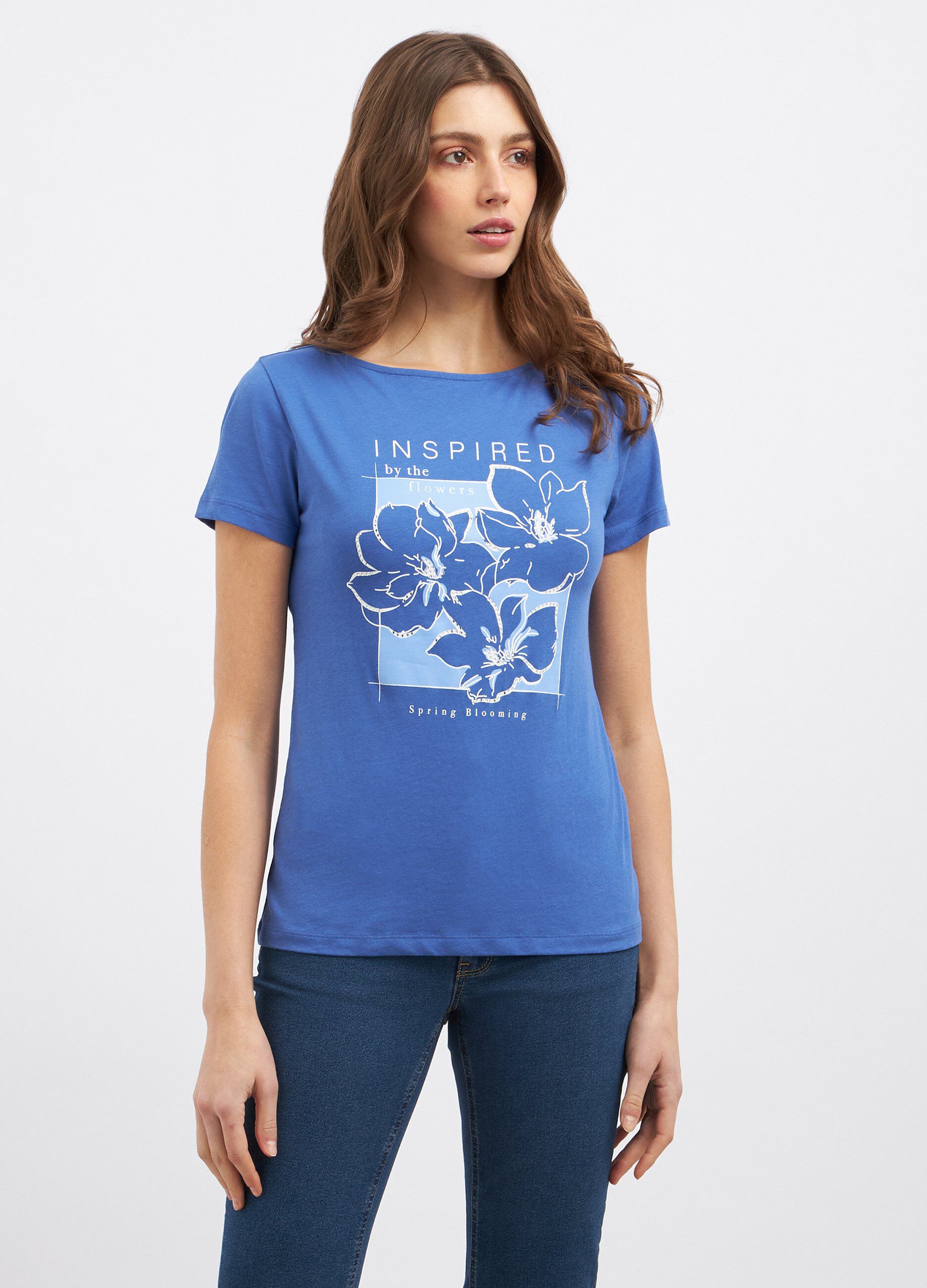 T-shirt in puro cotone con scollo a barchetta donna