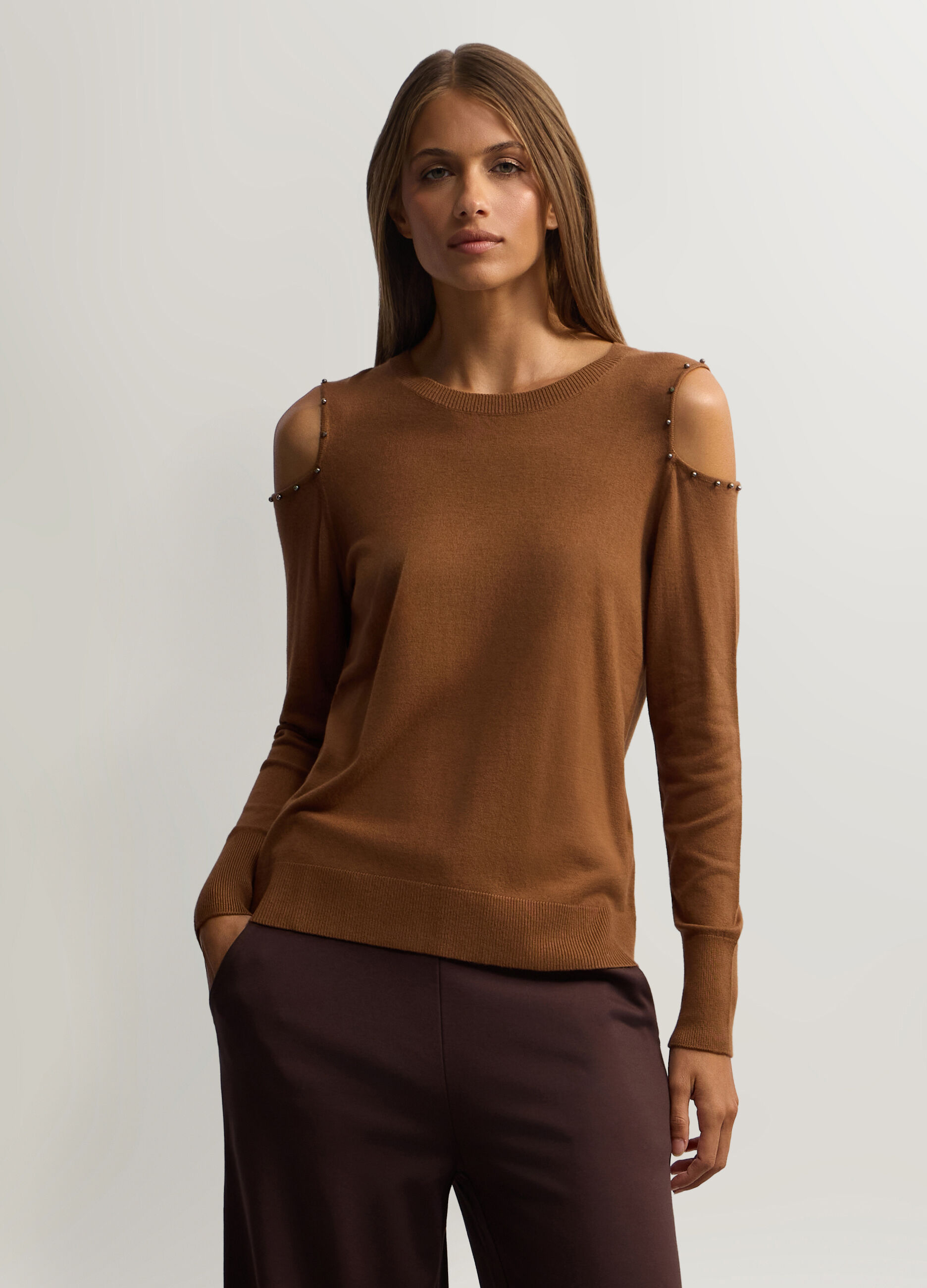 Pullover girocollo in maglia rasata donna_0