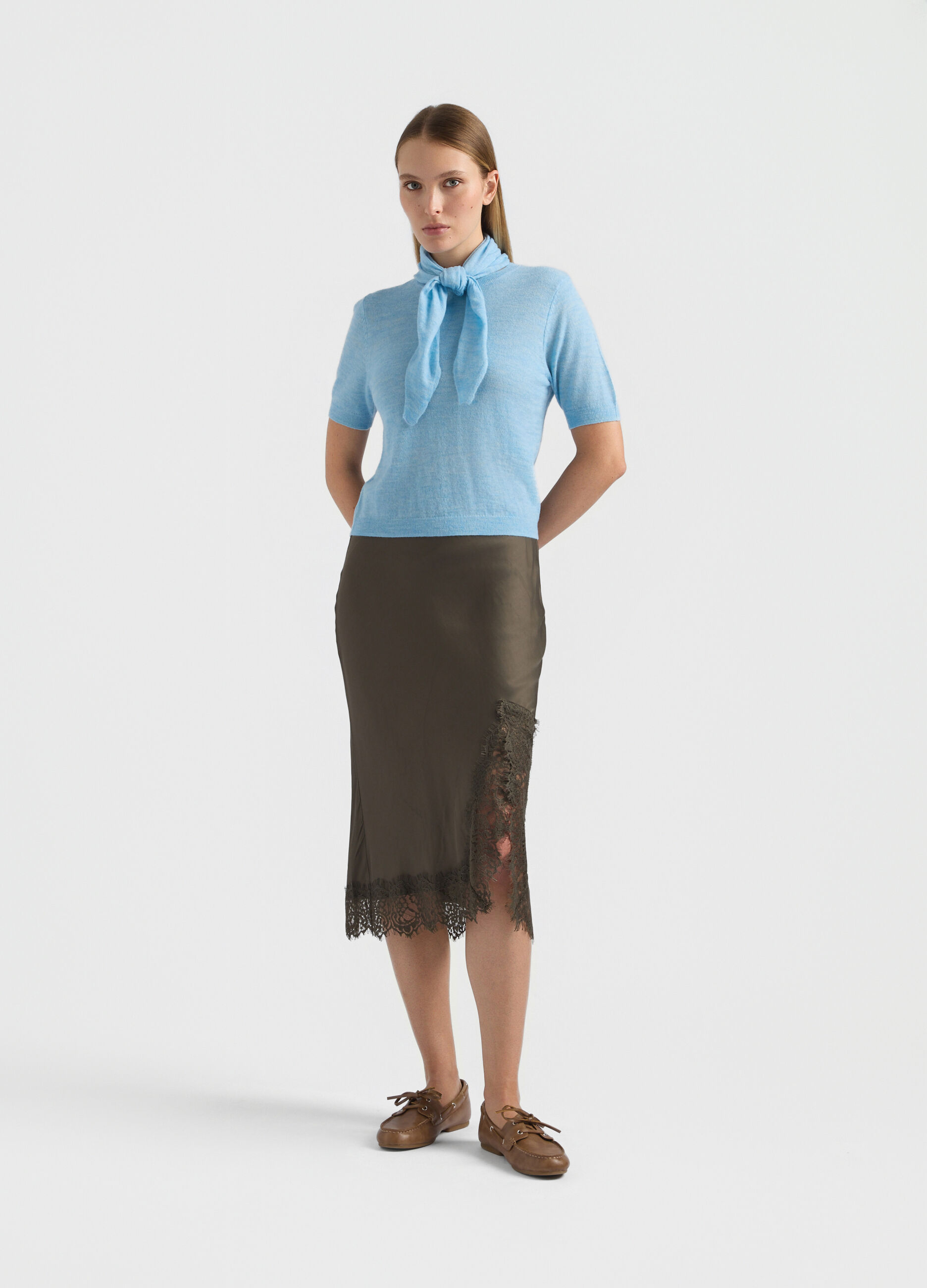 Maglia girocollo rasata misto lana donna_0