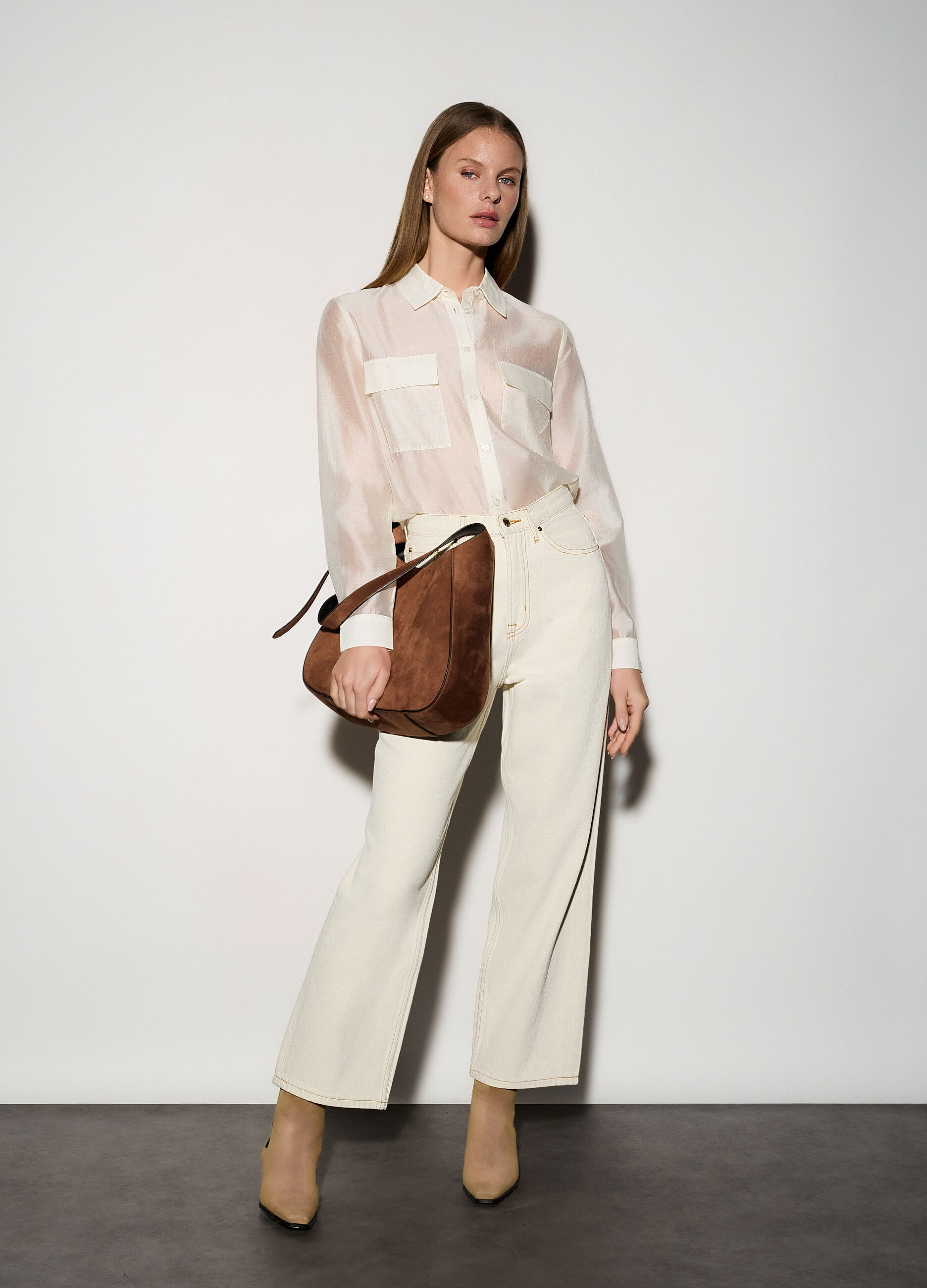 Pantaloni wide leg in denim donna_0