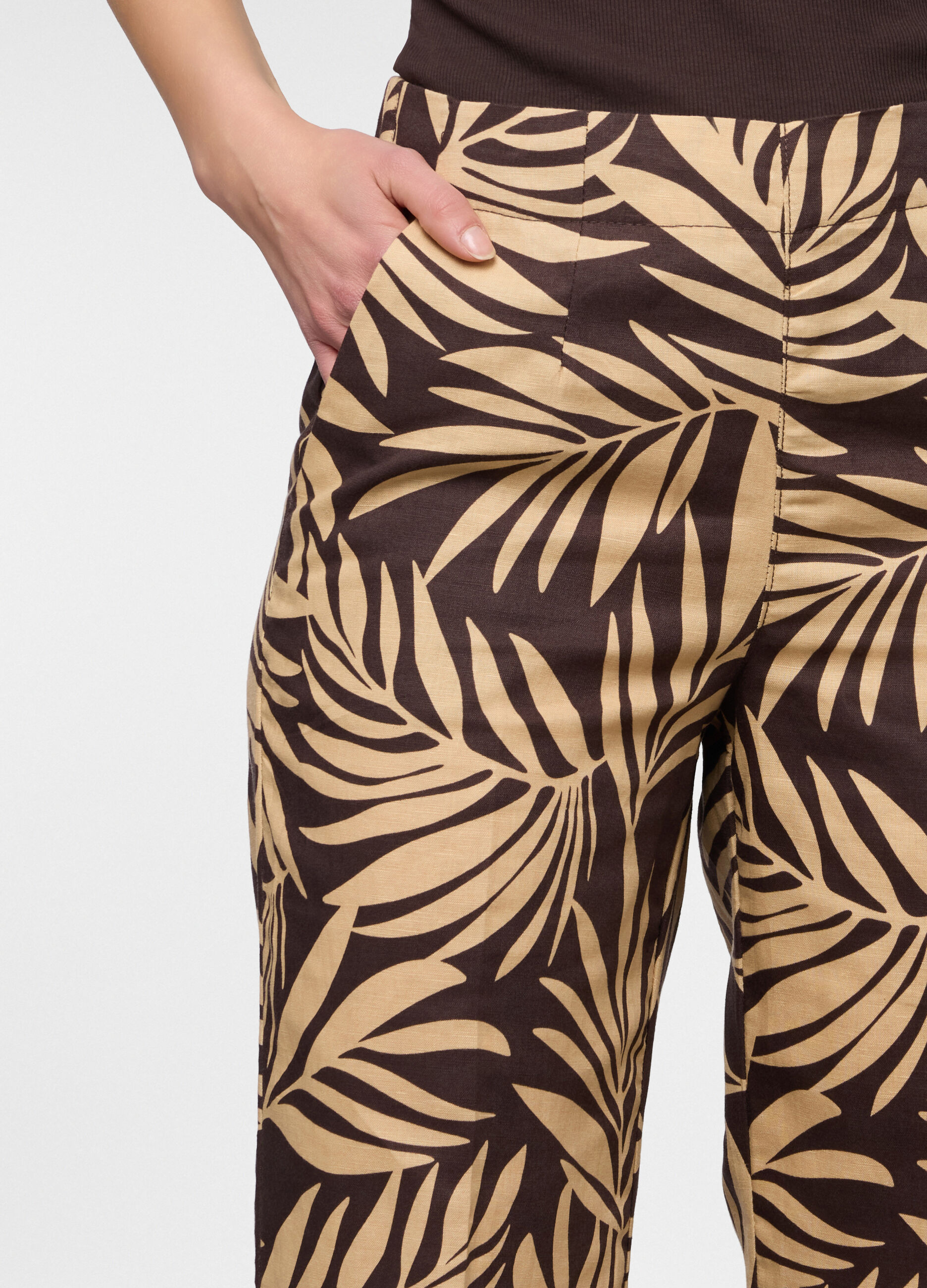Pantaloni fit straight misto lino donna_2