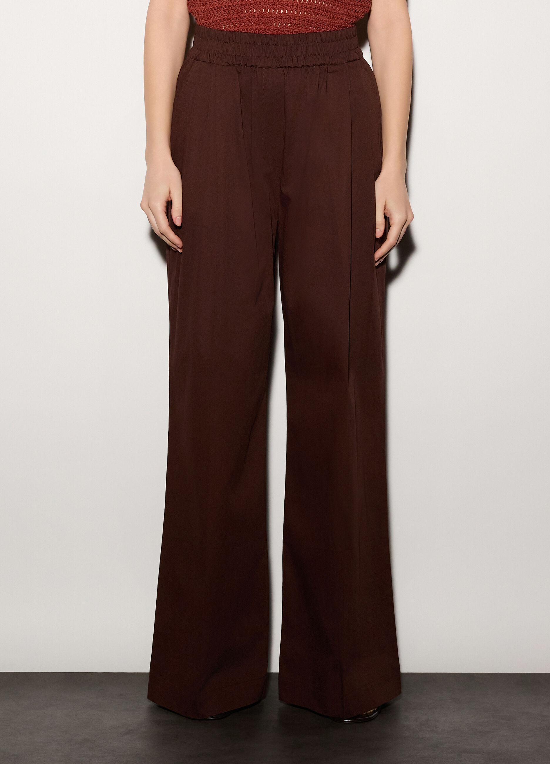 Pantaloni palazzo regular fit in puro cotone donna_1