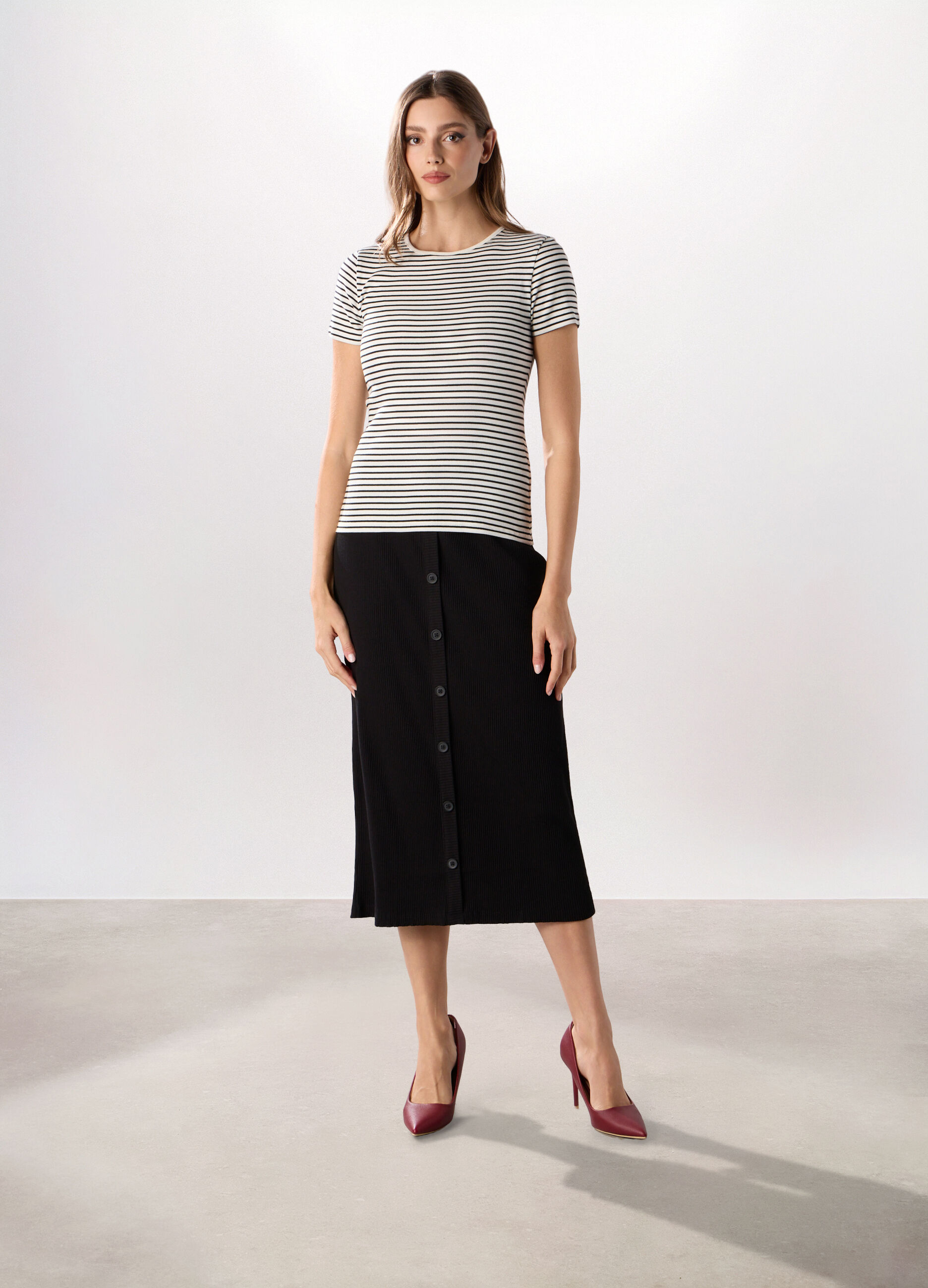 Gonna lunga in costina di cotone stretch donna_0