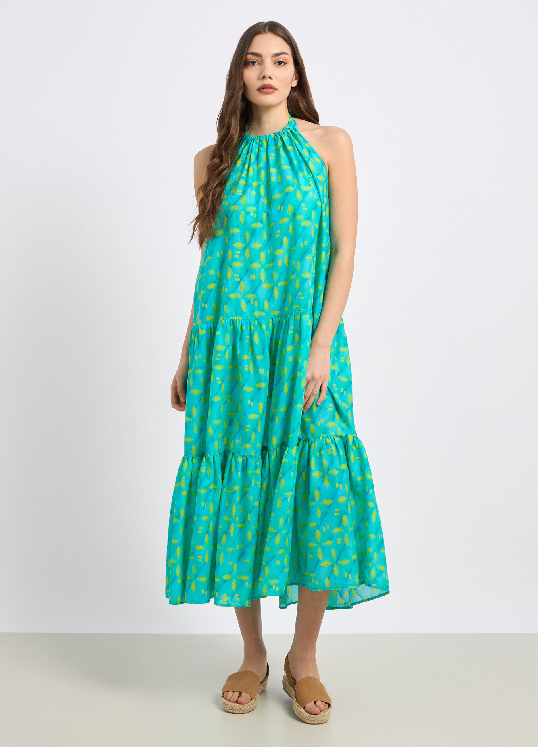 Abito copricostume a balze in puro cotone donna_0