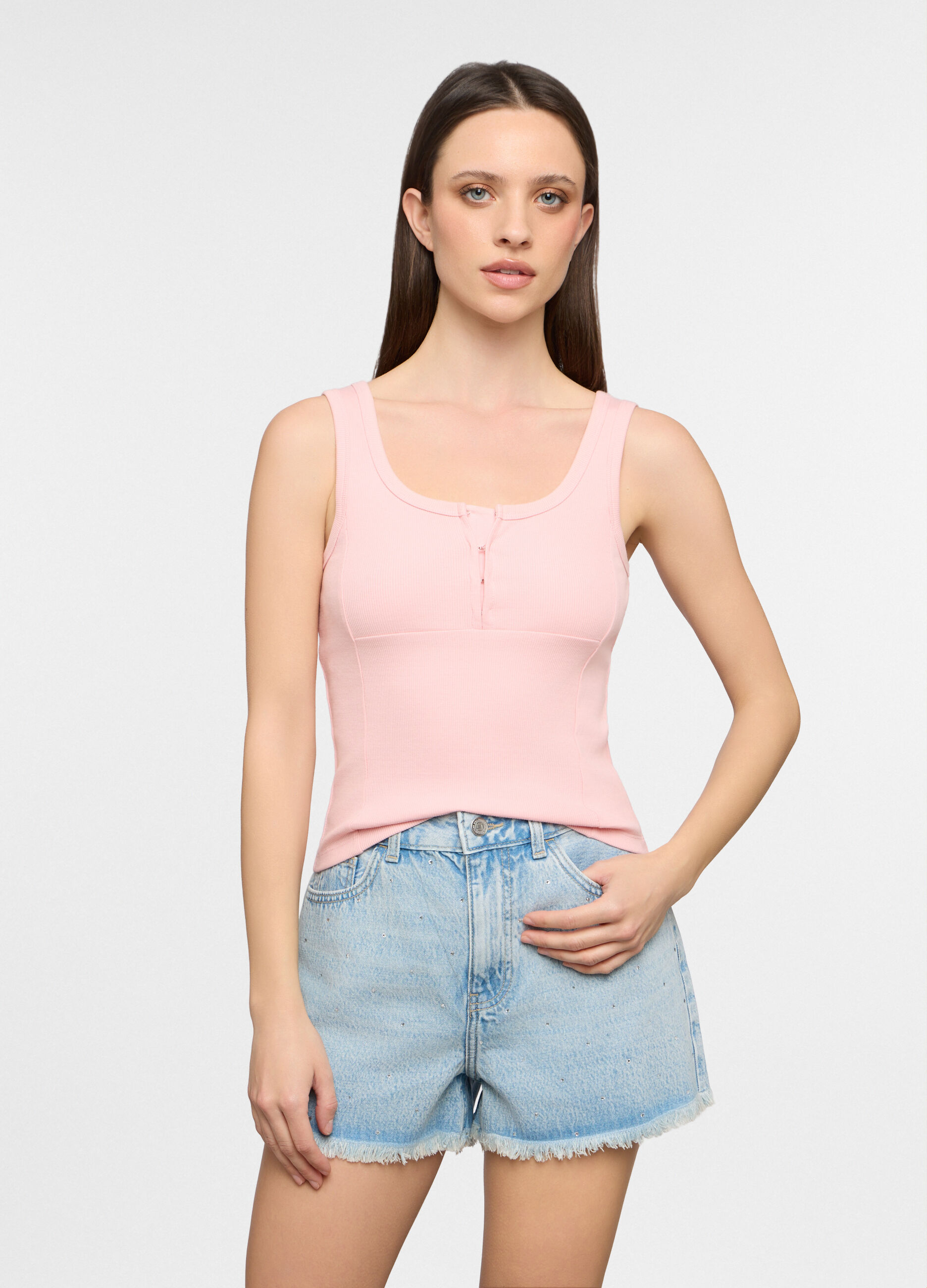 Canotta corsetto fitted in costina stretch donna_0