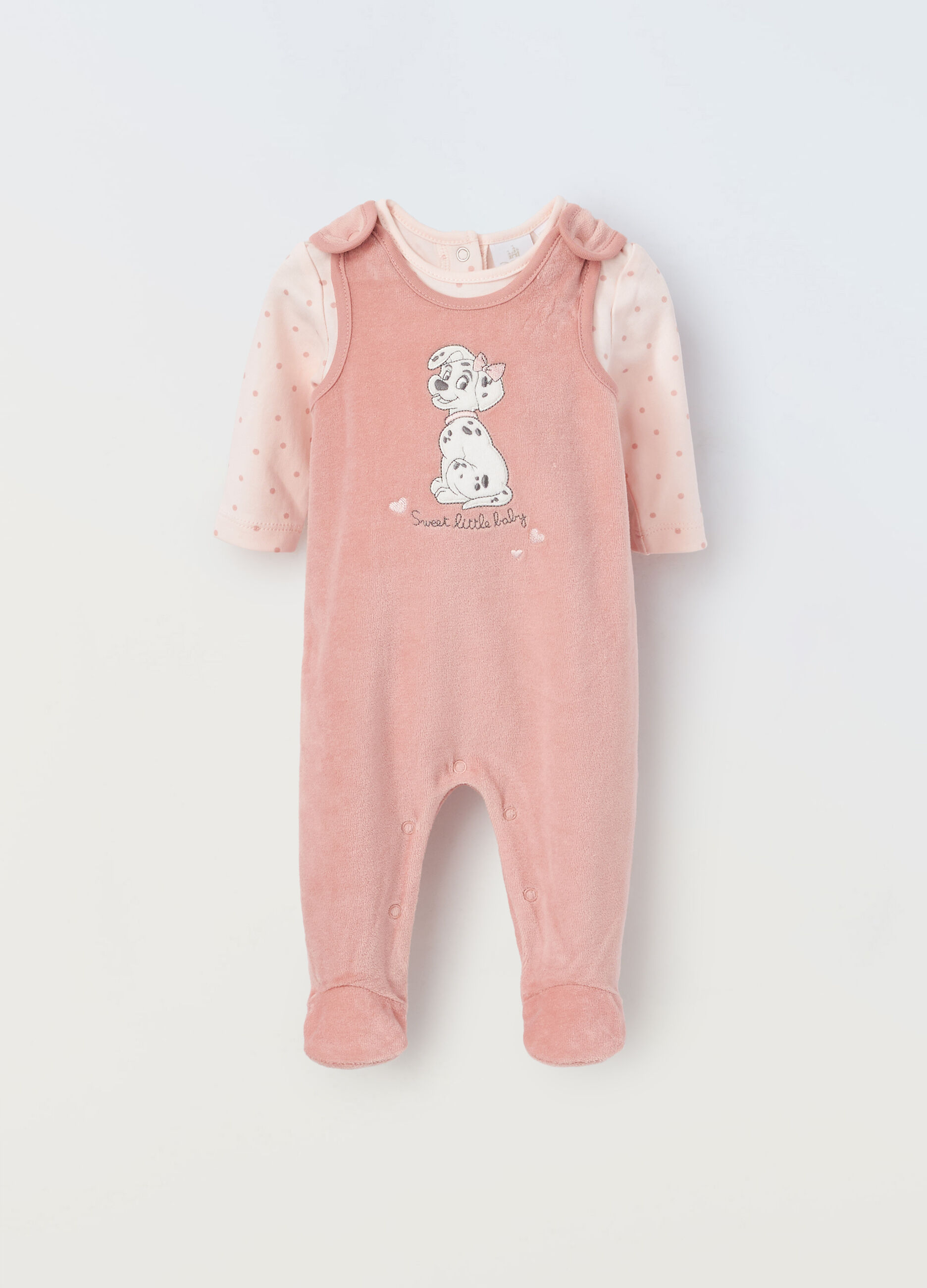 Set t-shirt + salopette velour neonata_1