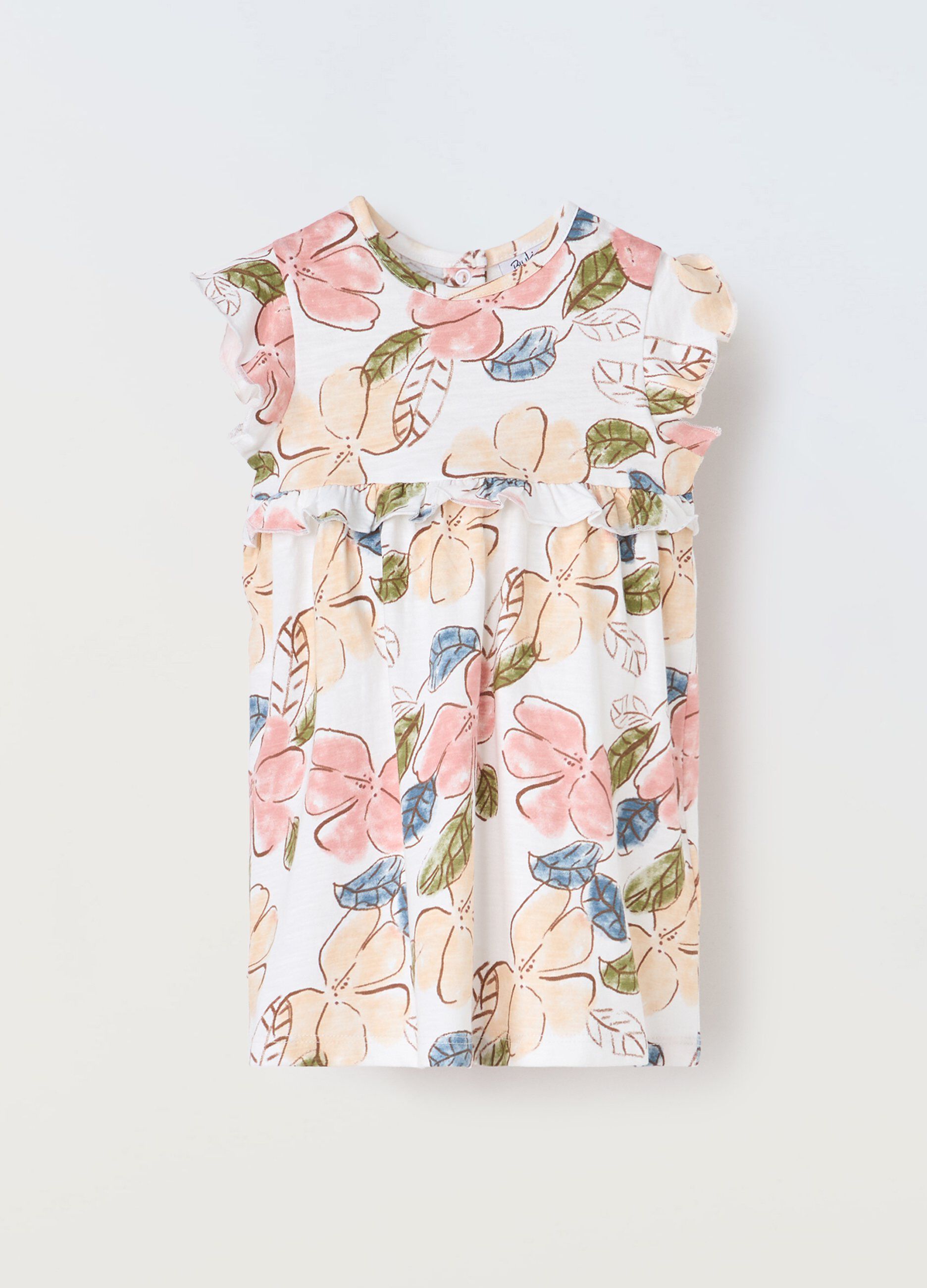 Vestito in puro cotone con stampa neonata_0