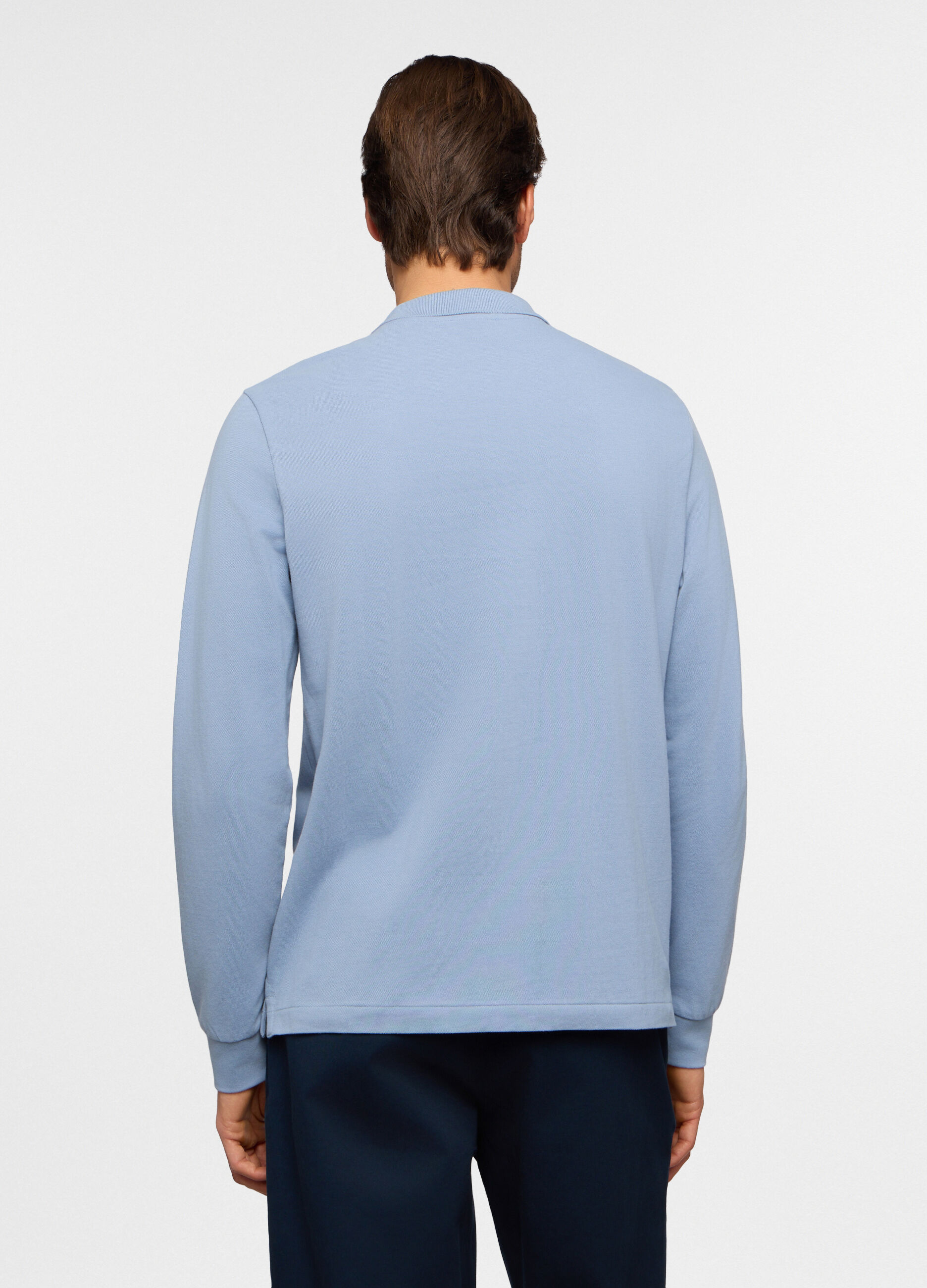 Polo a maniche lunghe in piquet tinta unita uomo_1