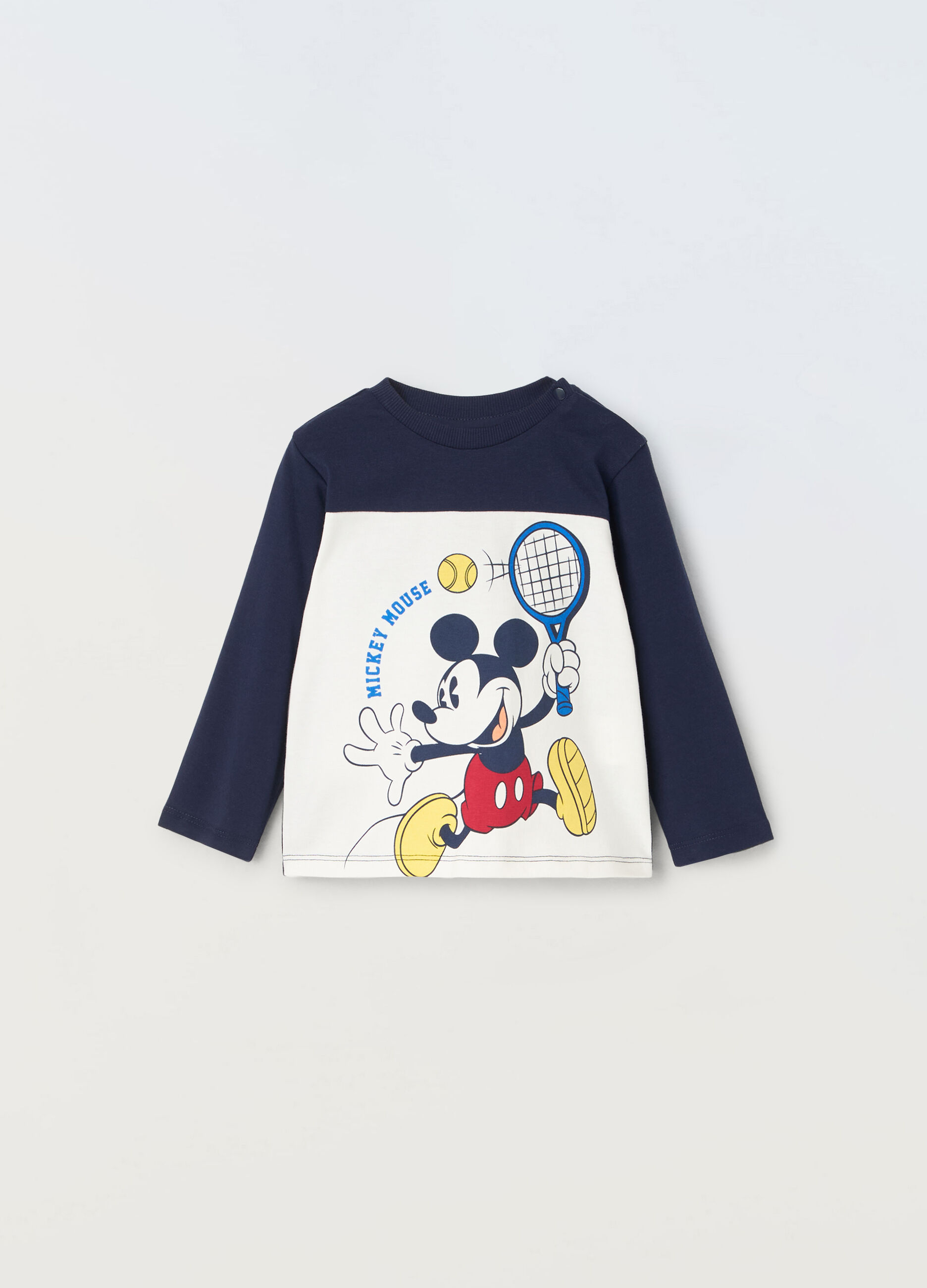 T-shirt Mickey Mouse a maniche lunghe in puro cotone neonato_0