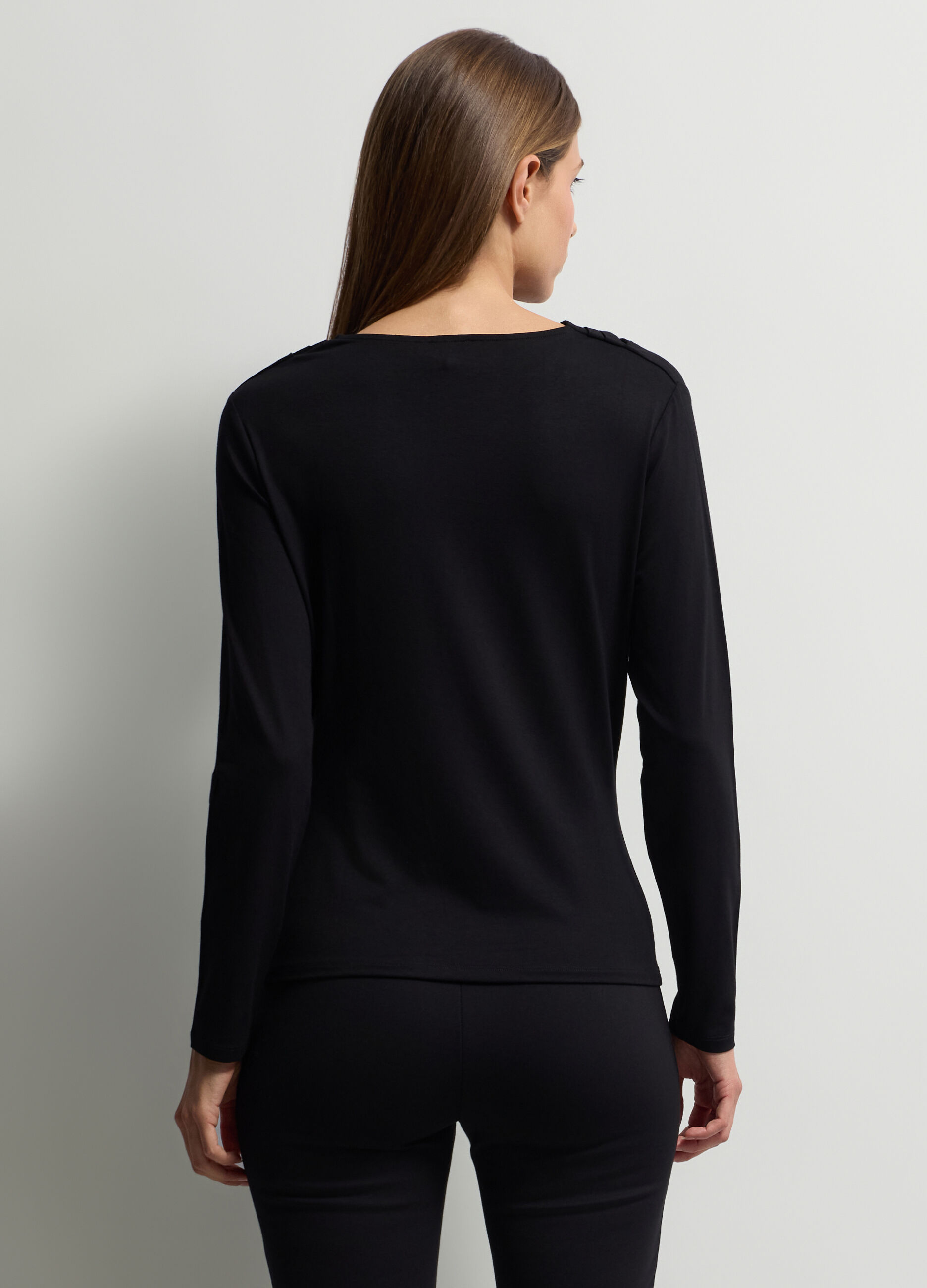 T-shirt con scollo drappeggiato stretch donna_1