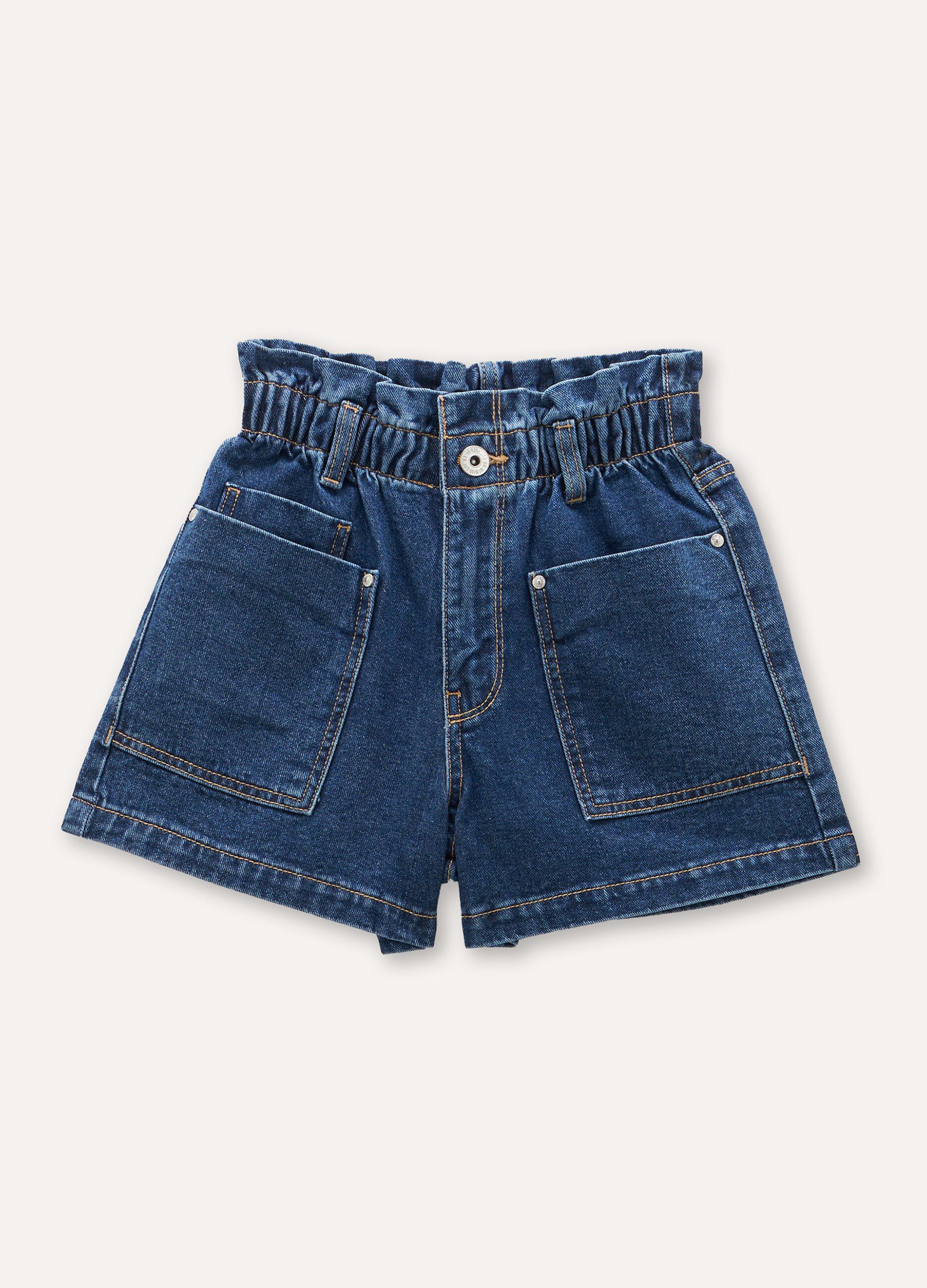 Shorts in denim di puro cotone ragazza_0