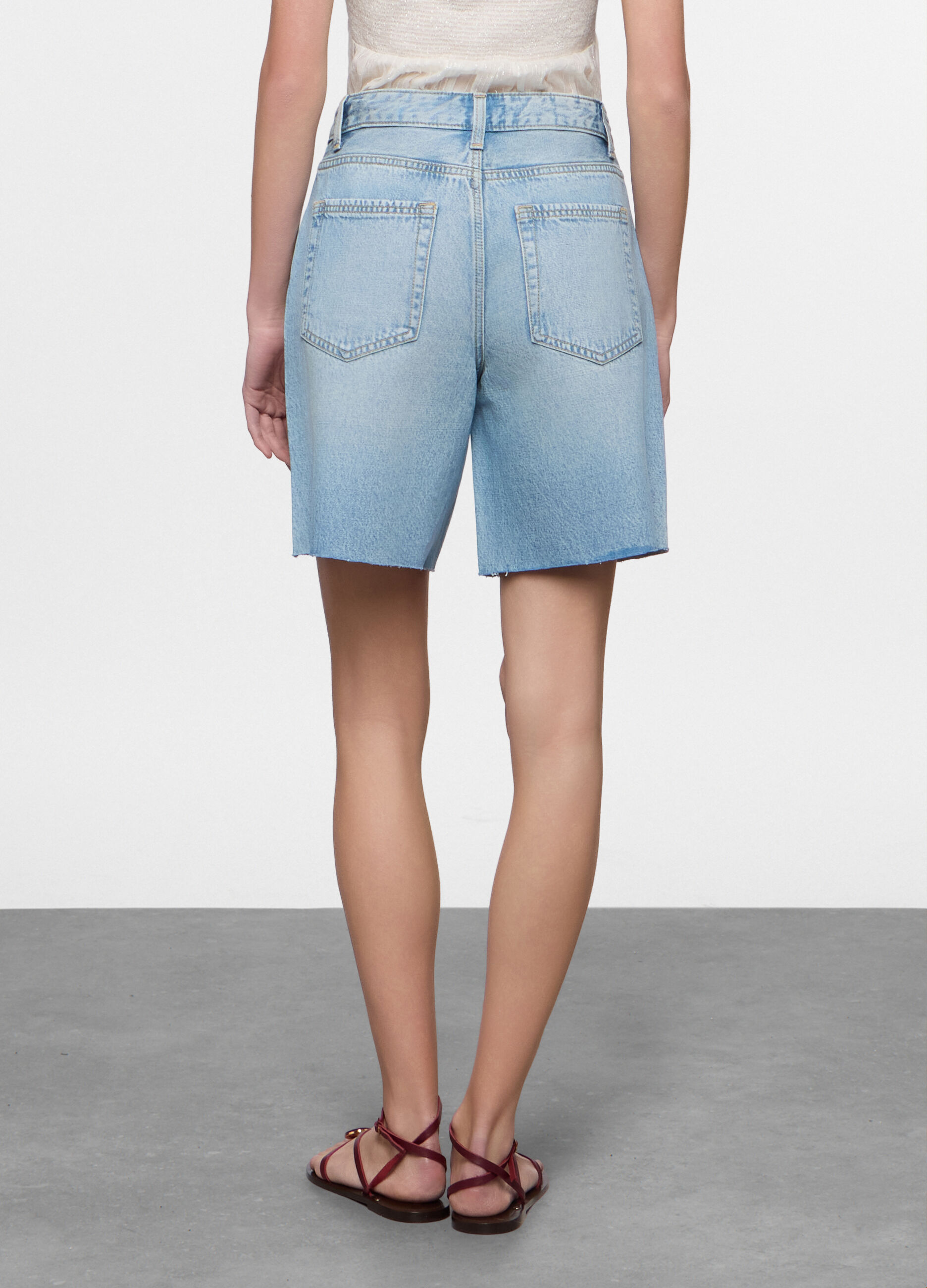 Shorts fit straight in denim misto cotone donna_1