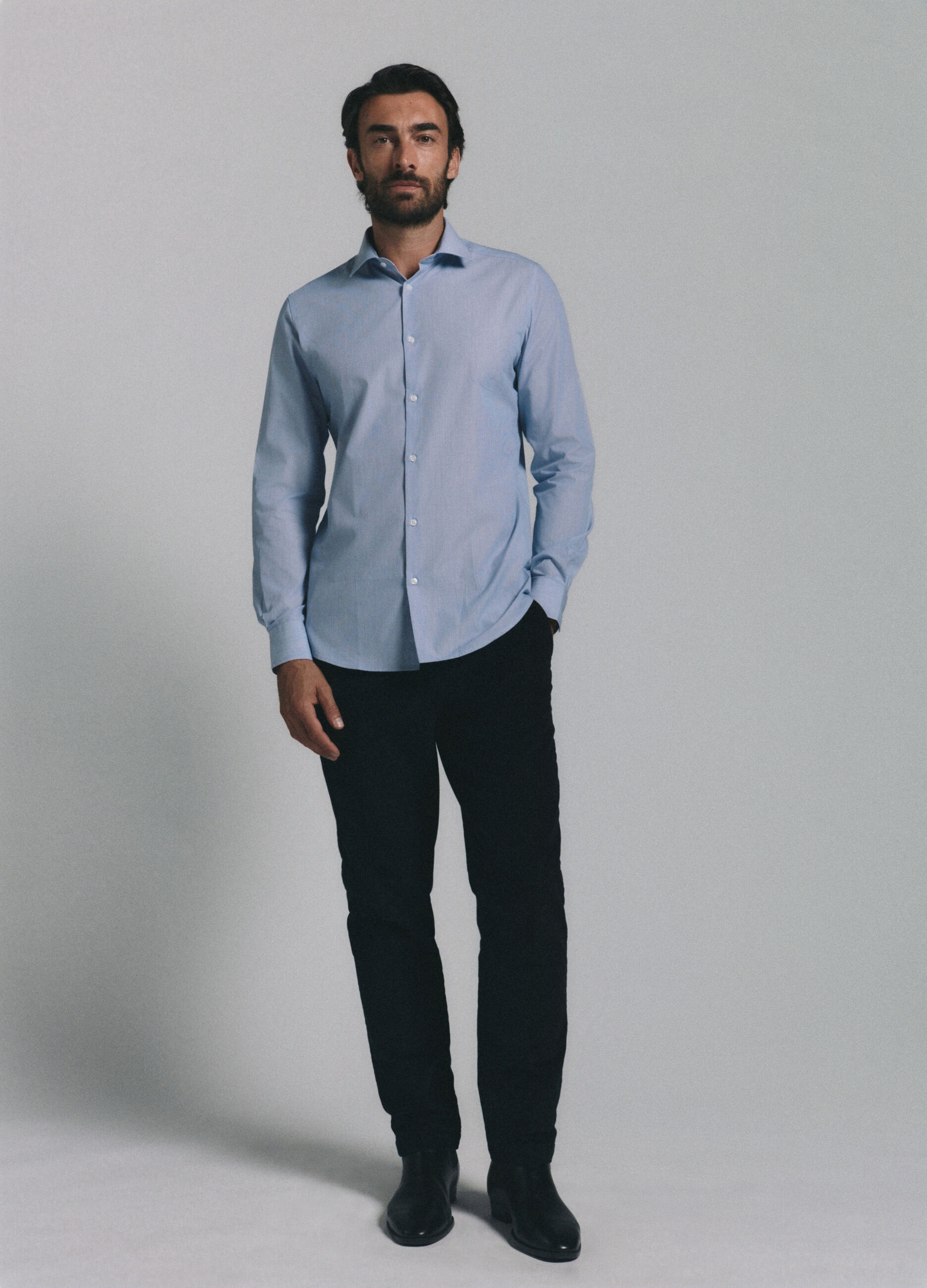 Camicia slim fit in tessuto tinta unita uomo_0