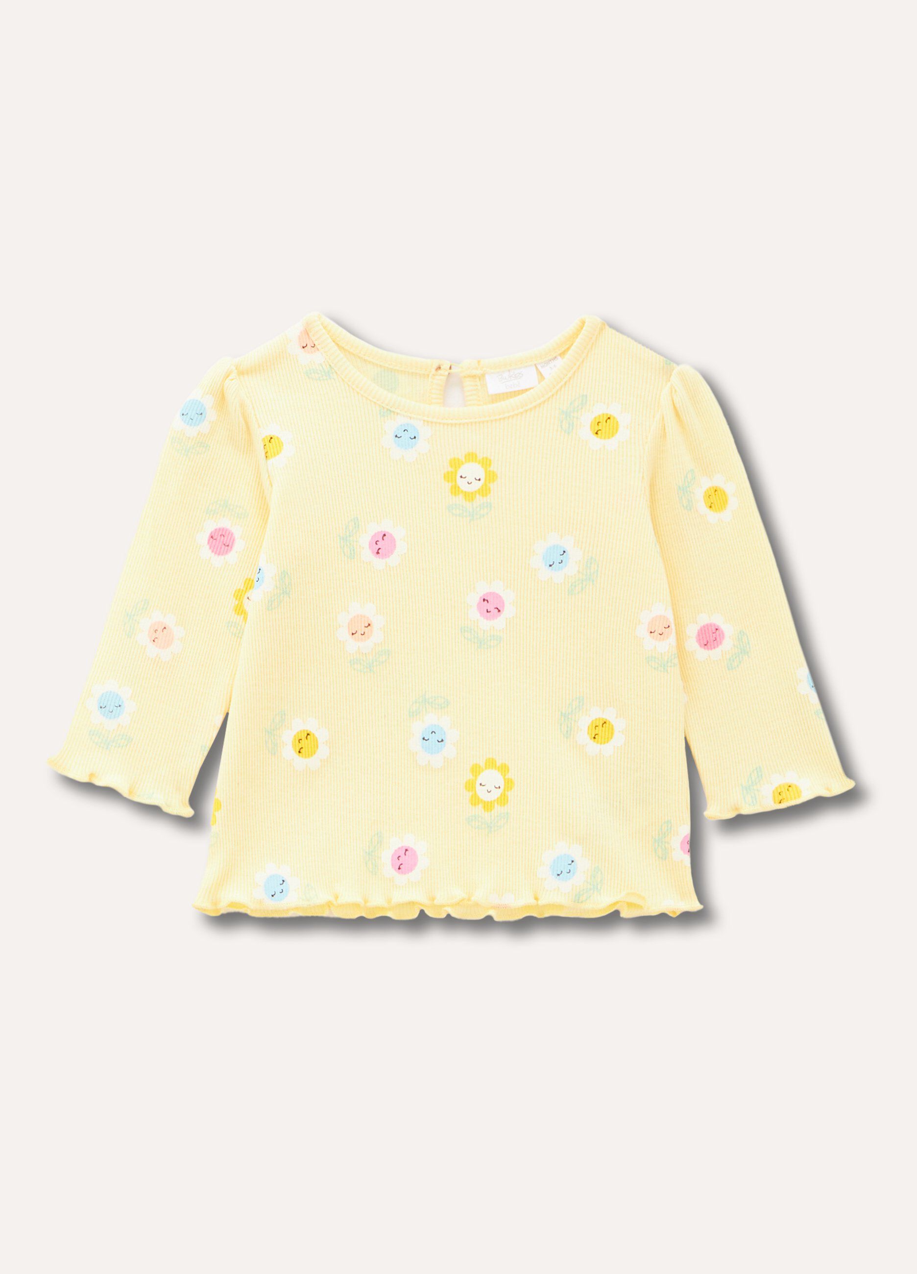 T-shirt in costina di puro cotone neonata_0