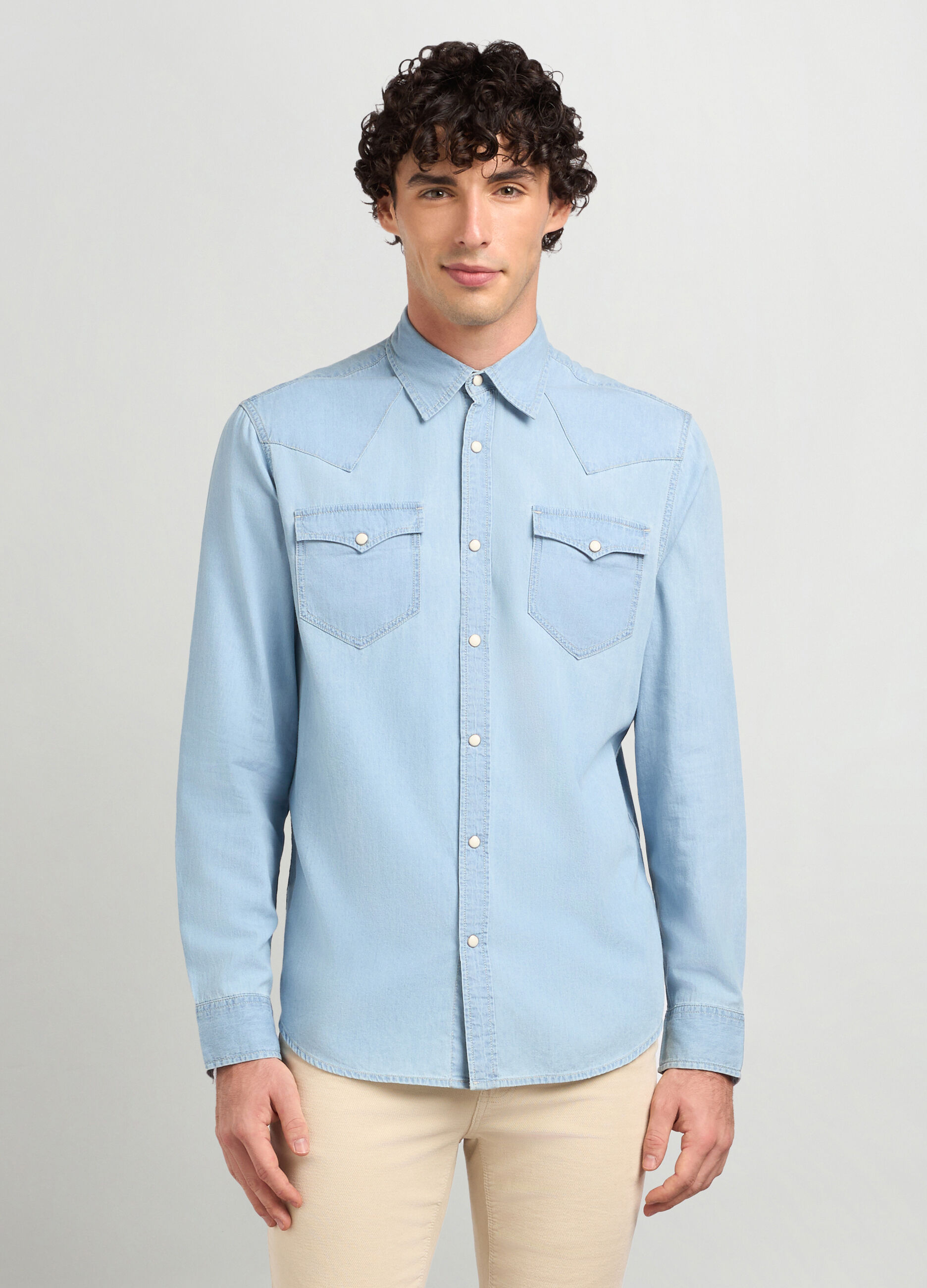 Camicia regular fit in denim di puro cotone uomo_0