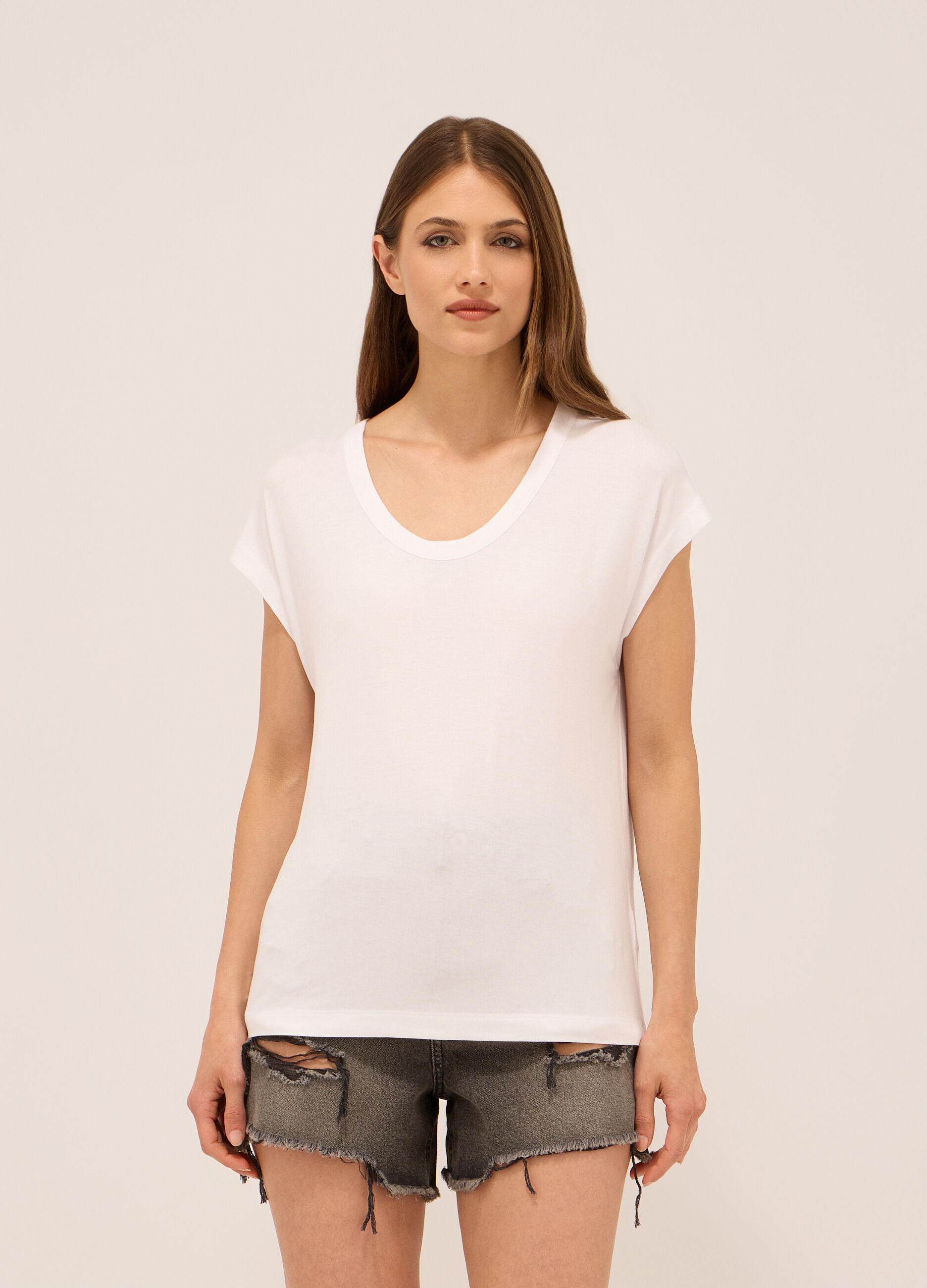 T-shirt in jersey di viscosa stretch donna_0