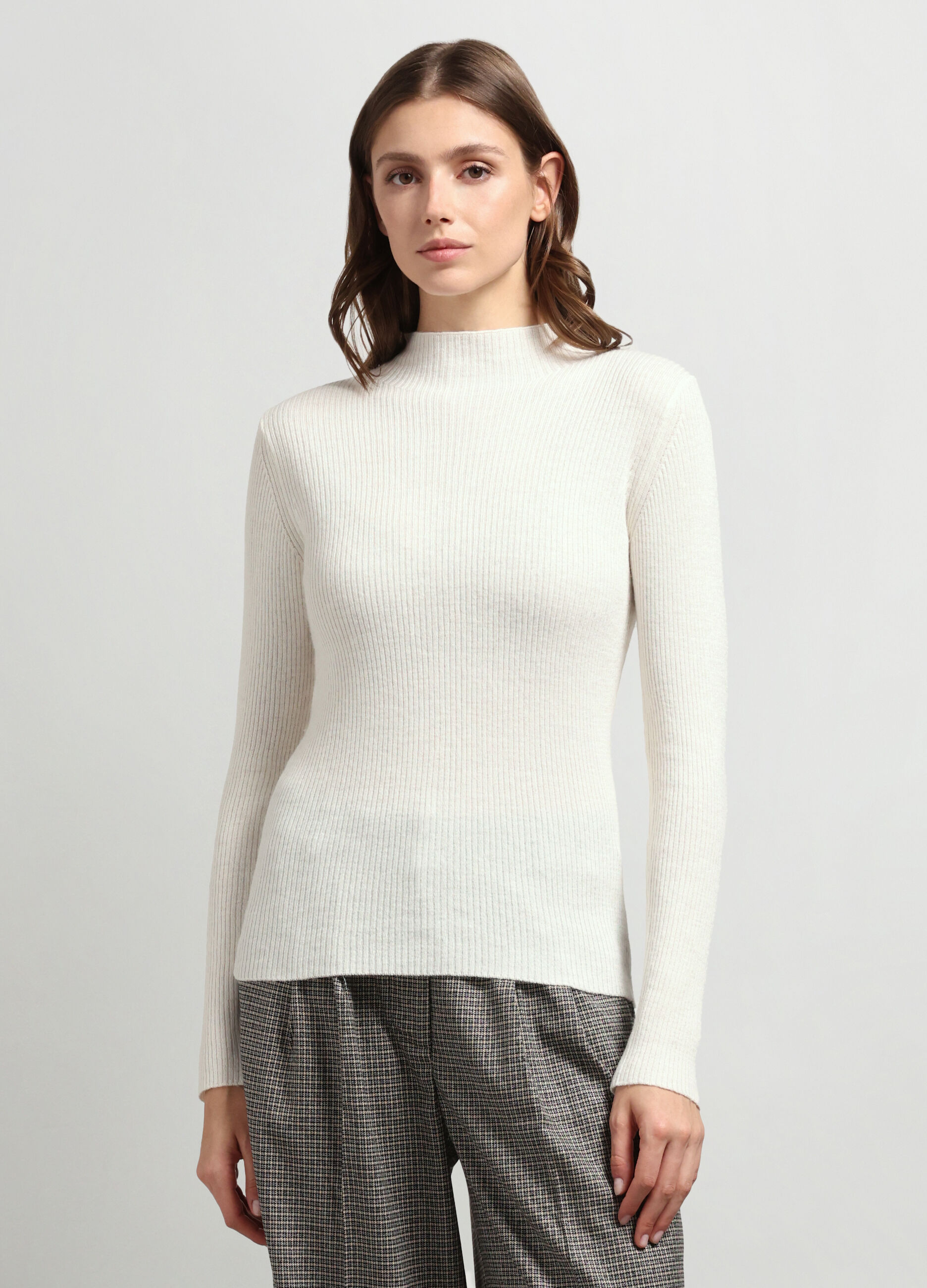 T-shirt in costina misto lana donna_0