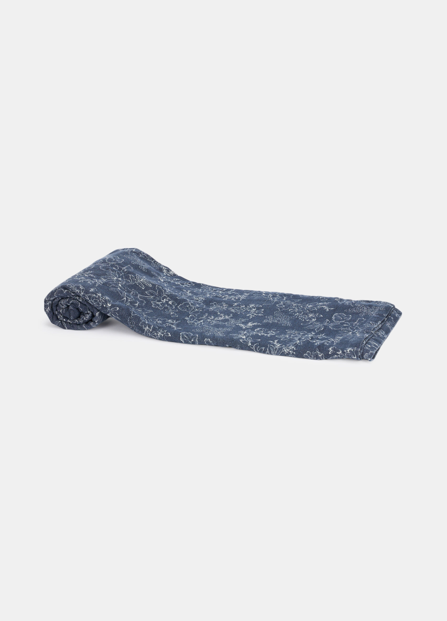 Coperta in puro cotone effetto denim a fiori _1