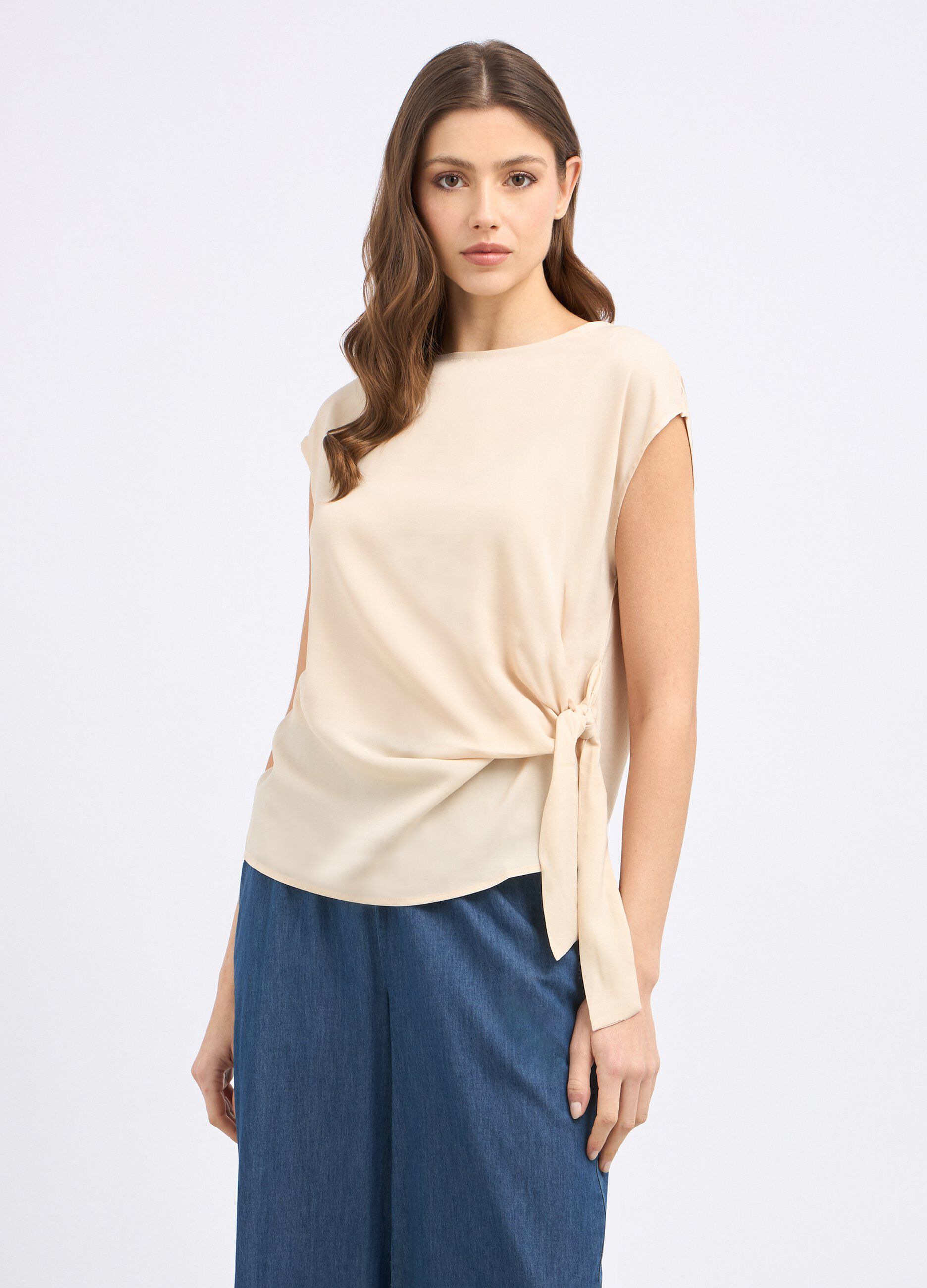 T-shirt in misto viscosa con nodo laterale donna_0