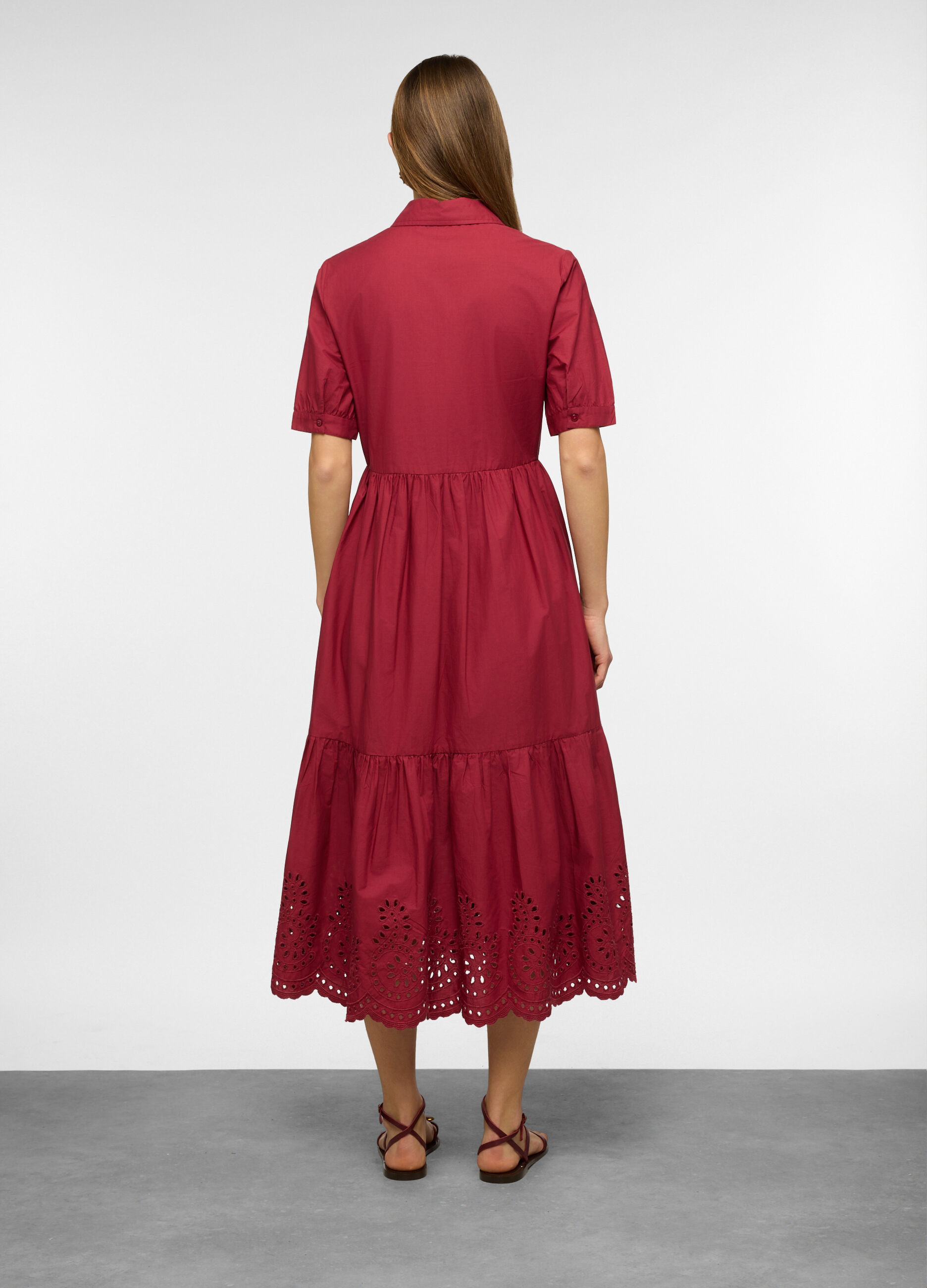 Vestito chemisier con colletto classico e ricamo in puro cotone donna_1