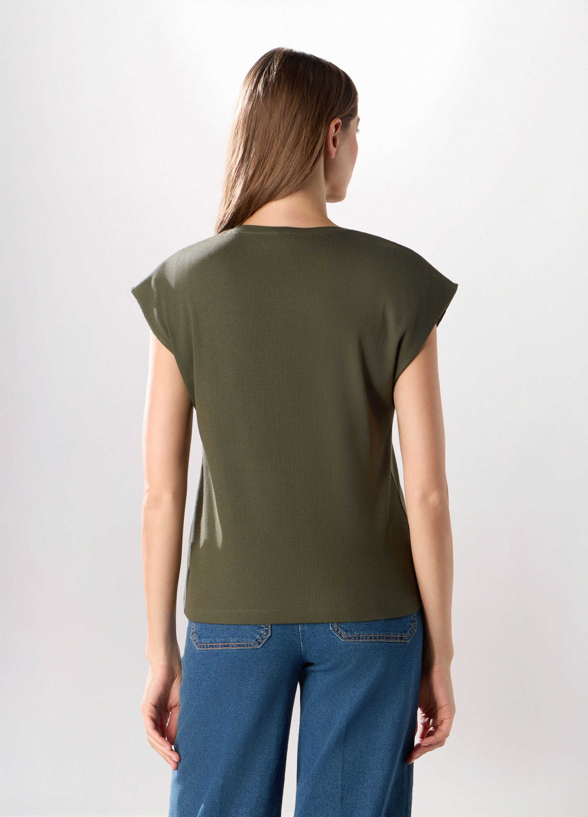 T-shirt in costina di cotone stretch donna_1