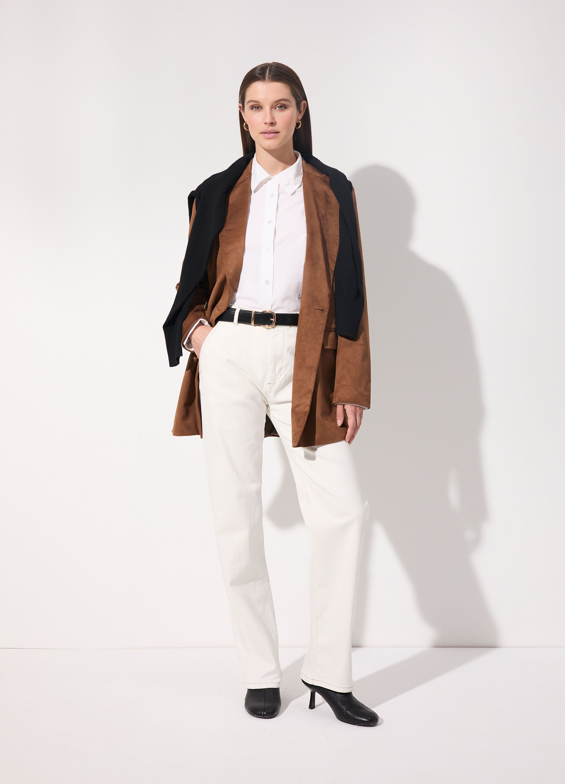 Camicia in popeline di puro cotone a maniche lunghe donna_0